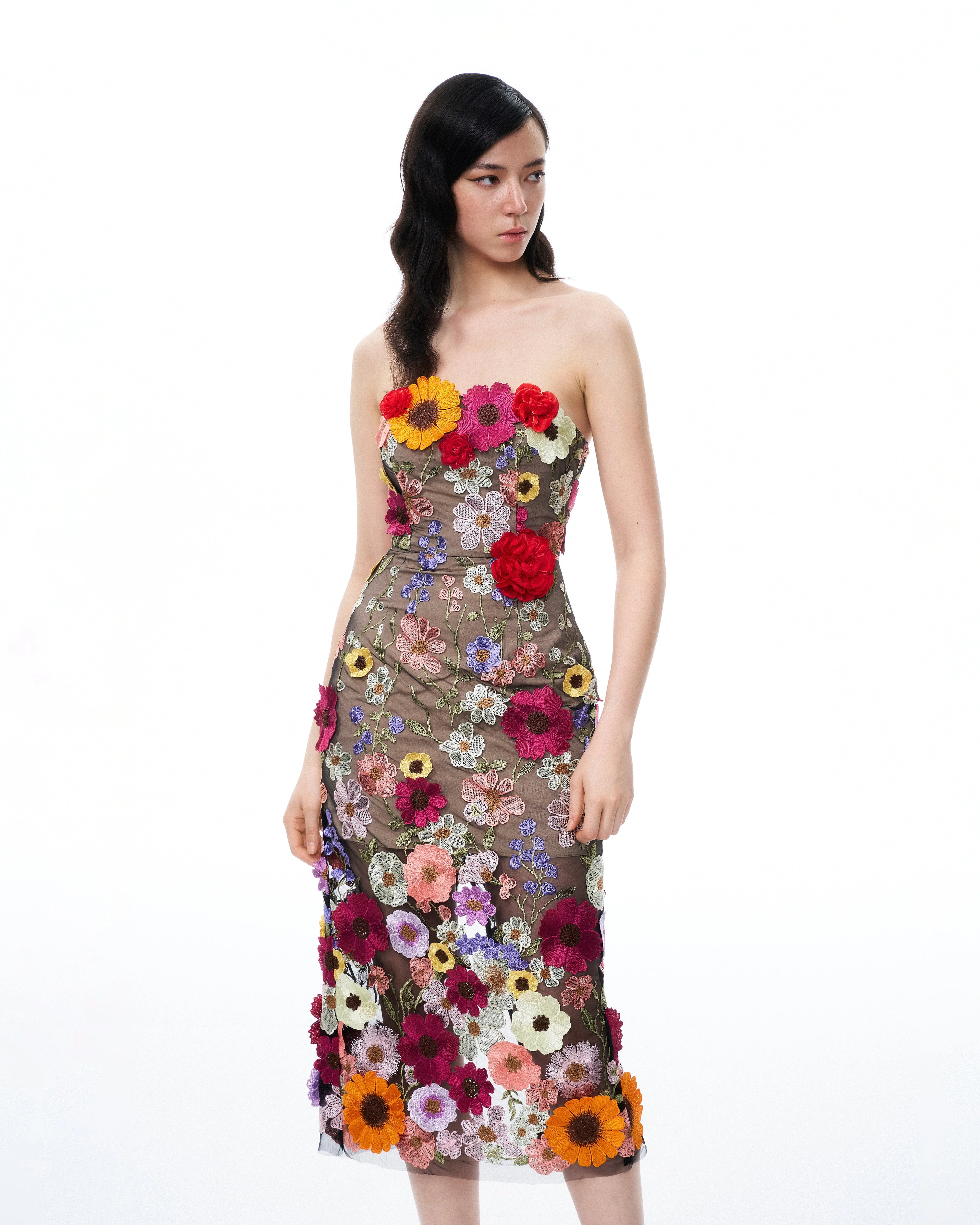 Isolde 3D Floral Embroidered Maxi Dress - Black Multi - Image 4