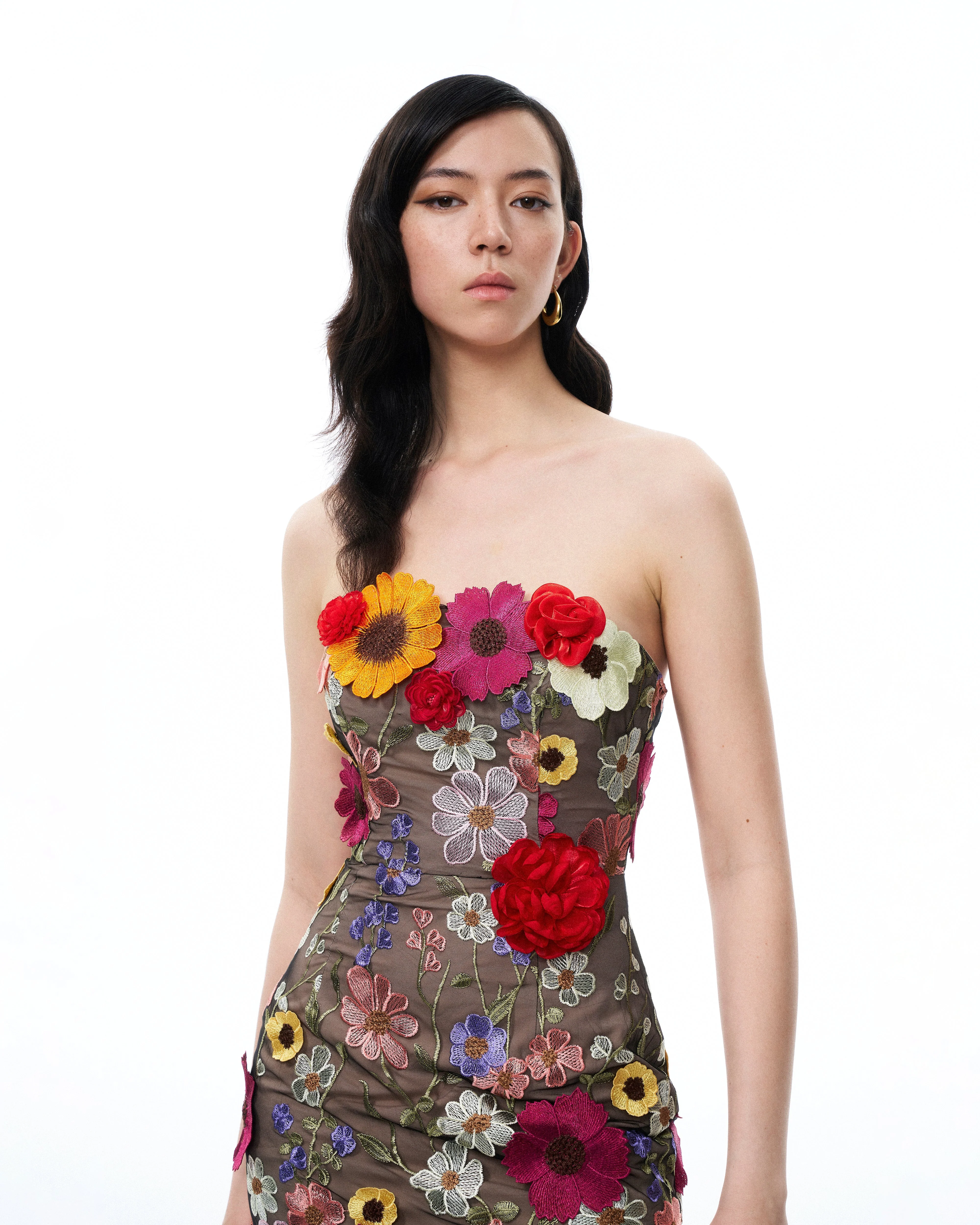Isolde 3D Floral Embroidered Maxi Dress - Black Multi - Image 6