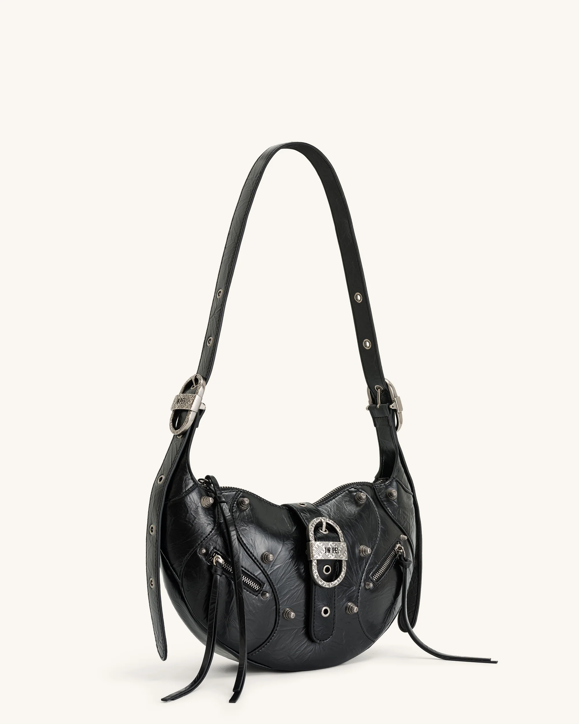 Tessa Crushed Shoulder Bag - Black - Image 3