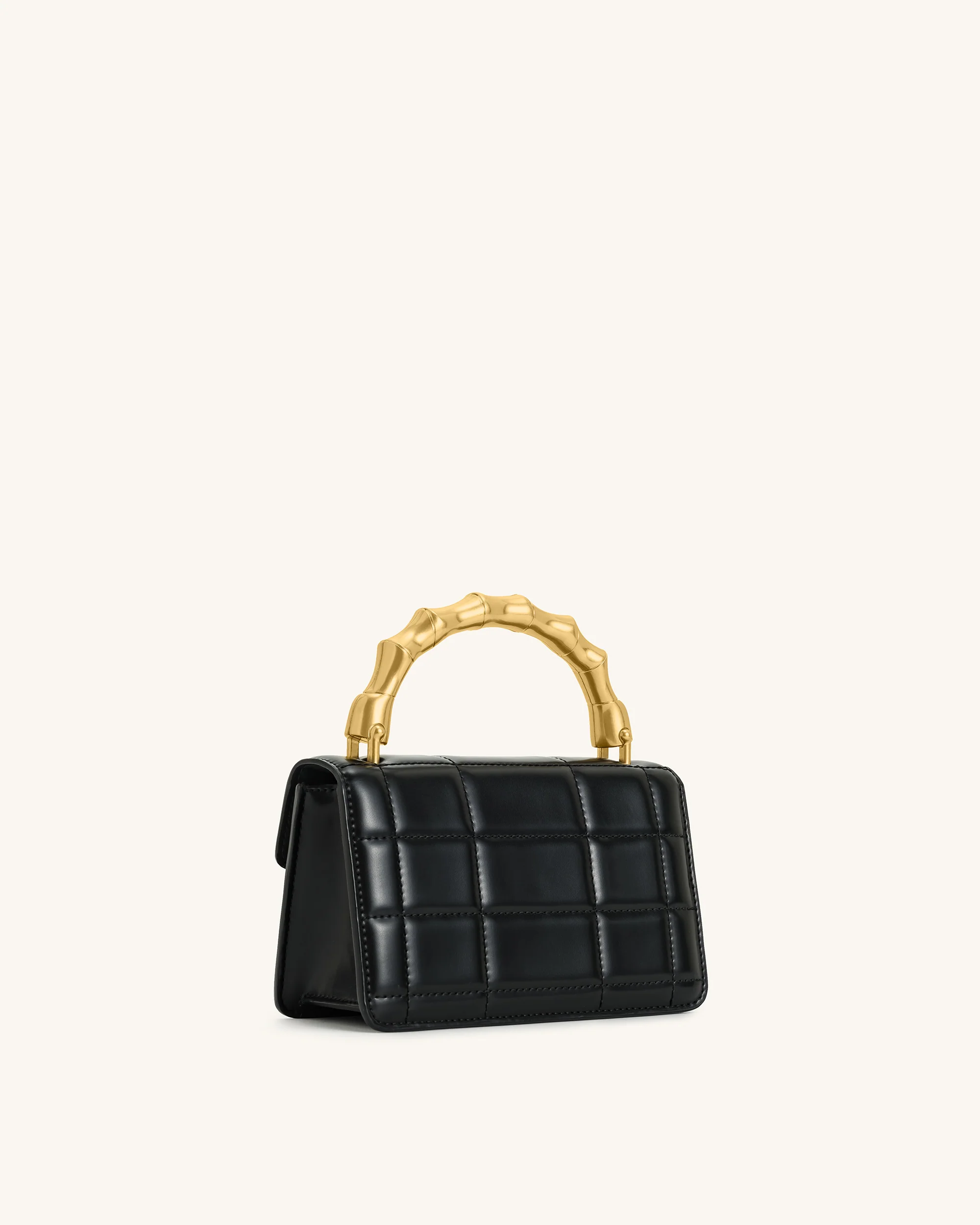 Kaia Bamboo Metal Handle Handbag - Black - Image 3