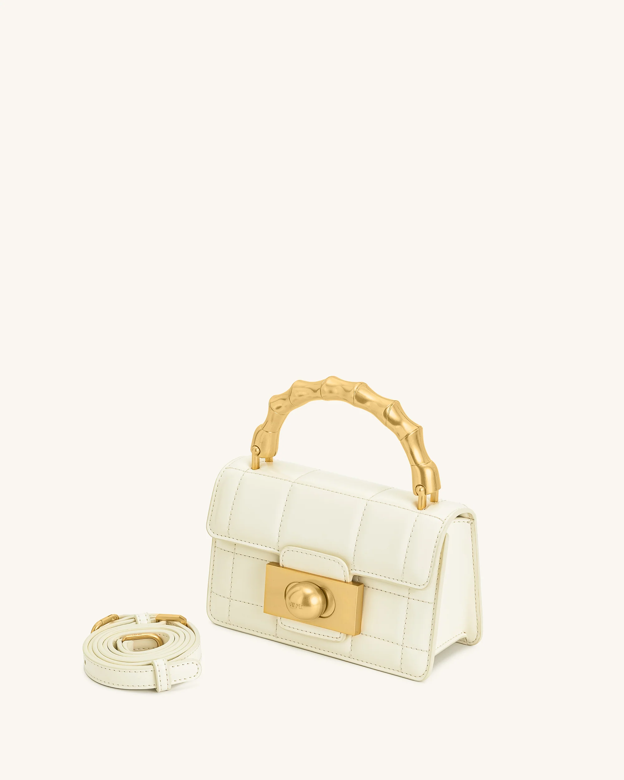Kaia Bamboo Metal Handle Handbag - White - Image 2