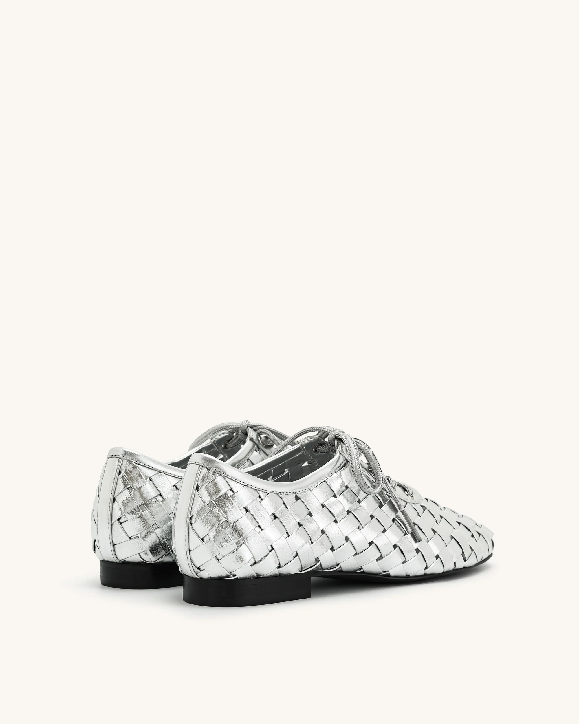 Kayla Weave Strap Flat Shoes - Silver - Image 4