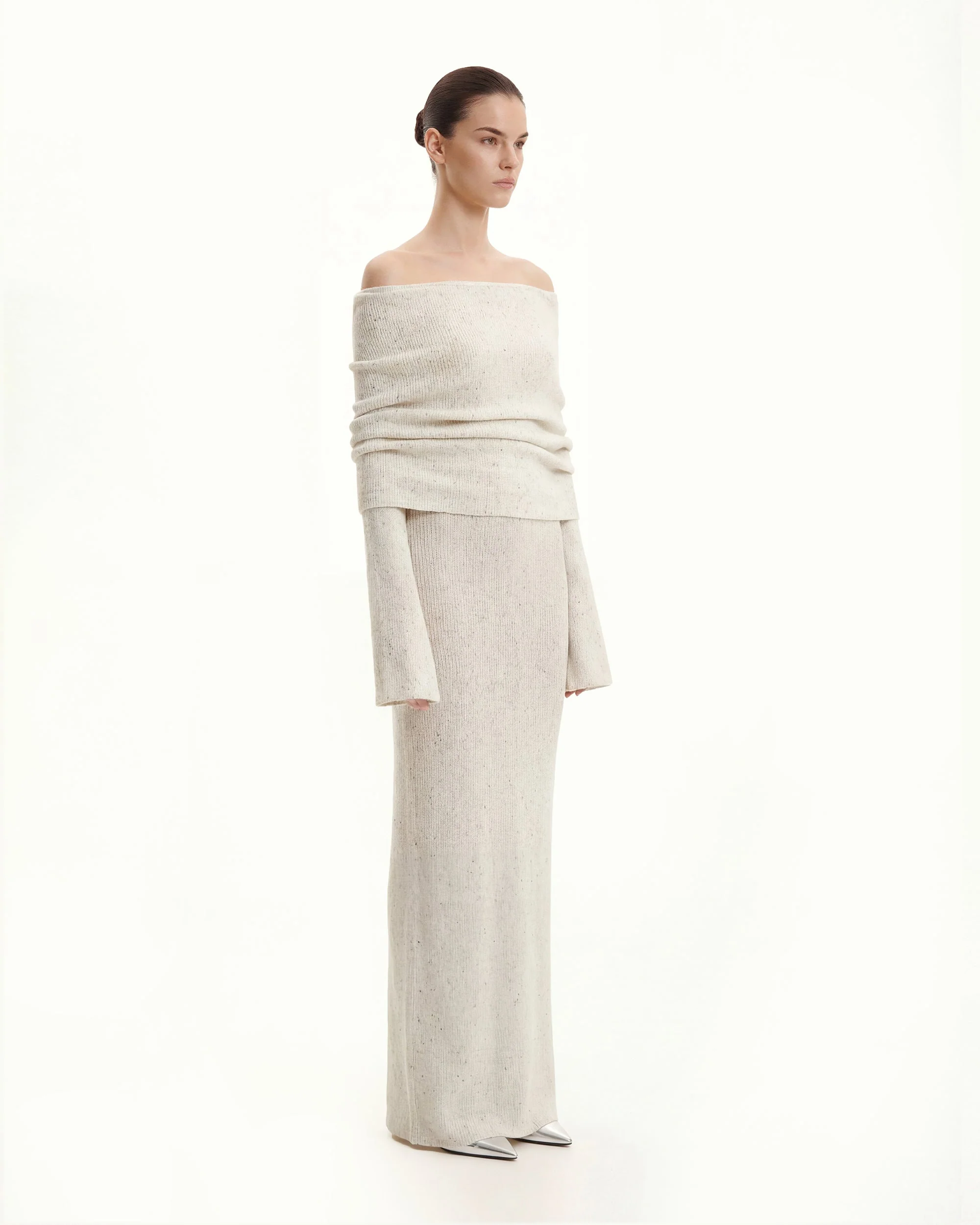 Knit Off-Shoulder Maxi Dress - Cream - Image 2