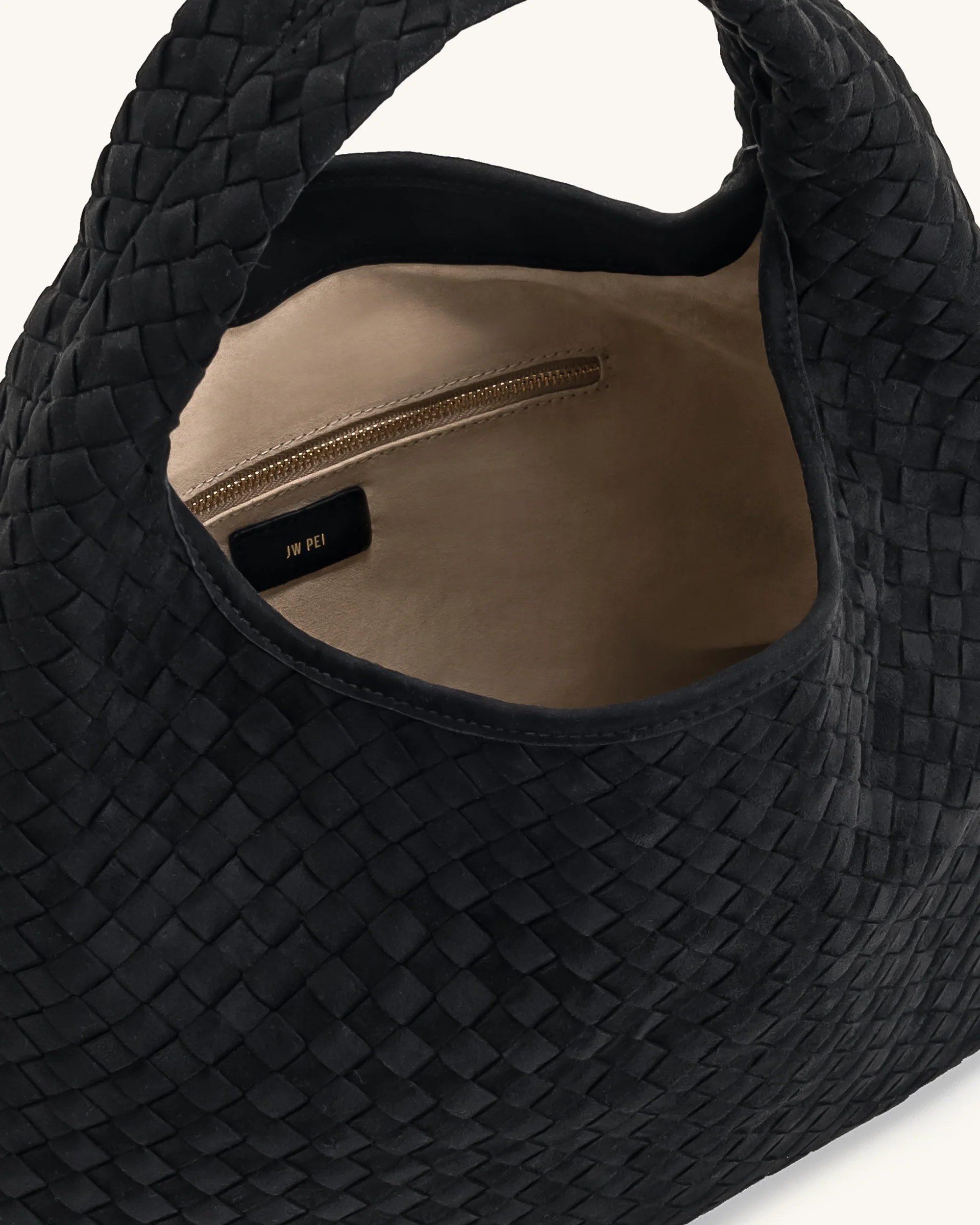 Laura Faux Suede Woven Shoulder Bag - Black - Image 5