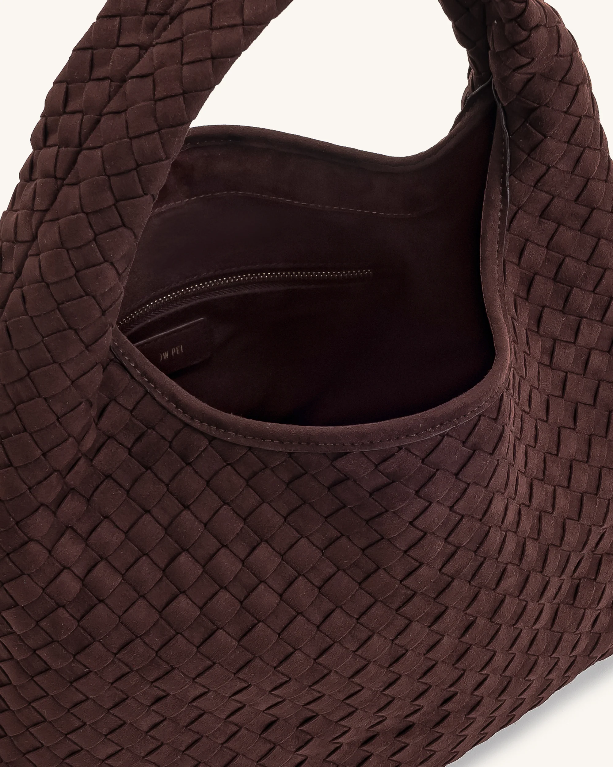 Laura Faux Suede Woven Shoulder Bag - Dark Brown - Image 4