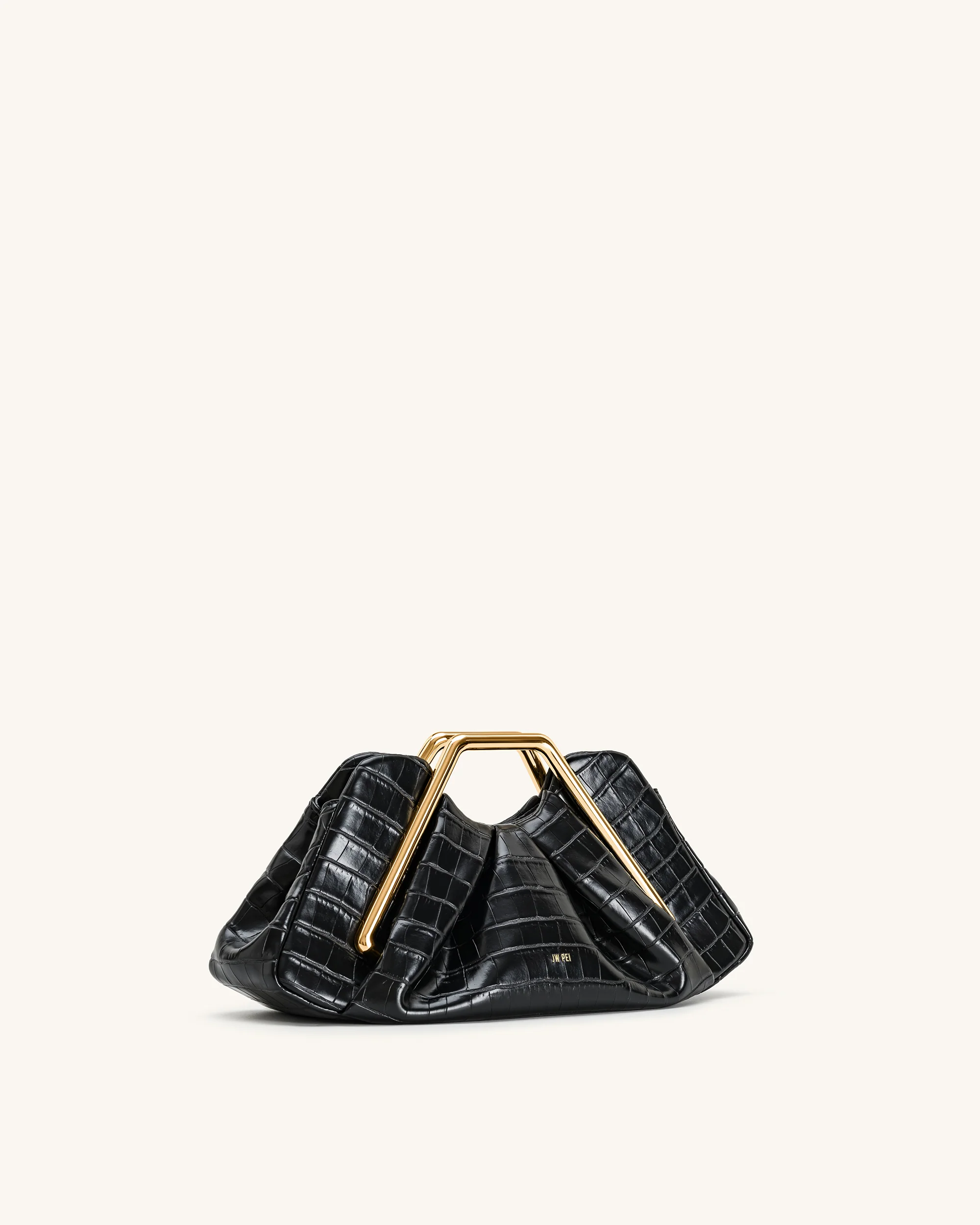 Lila Faux Croc-Effect Metal Frame Clutch - Black - Image 2