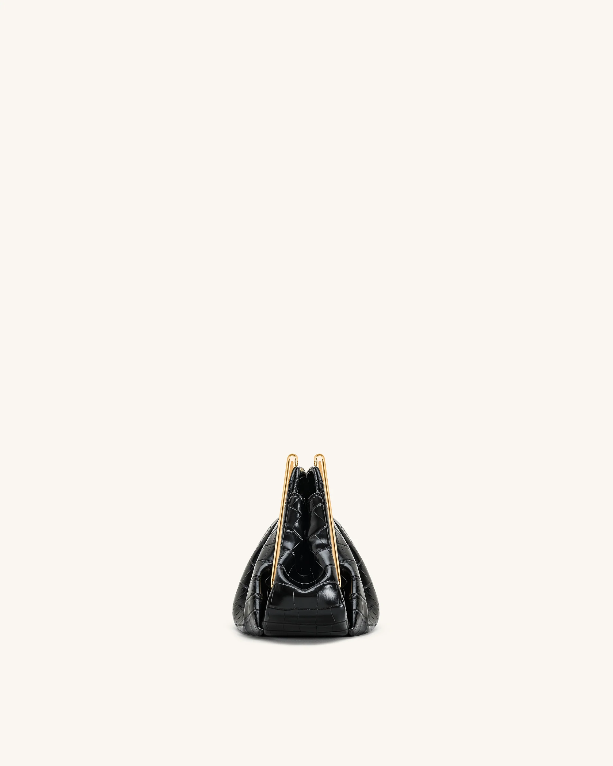 Lila Faux Croc-Effect Metal Frame Clutch - Black - Image 3