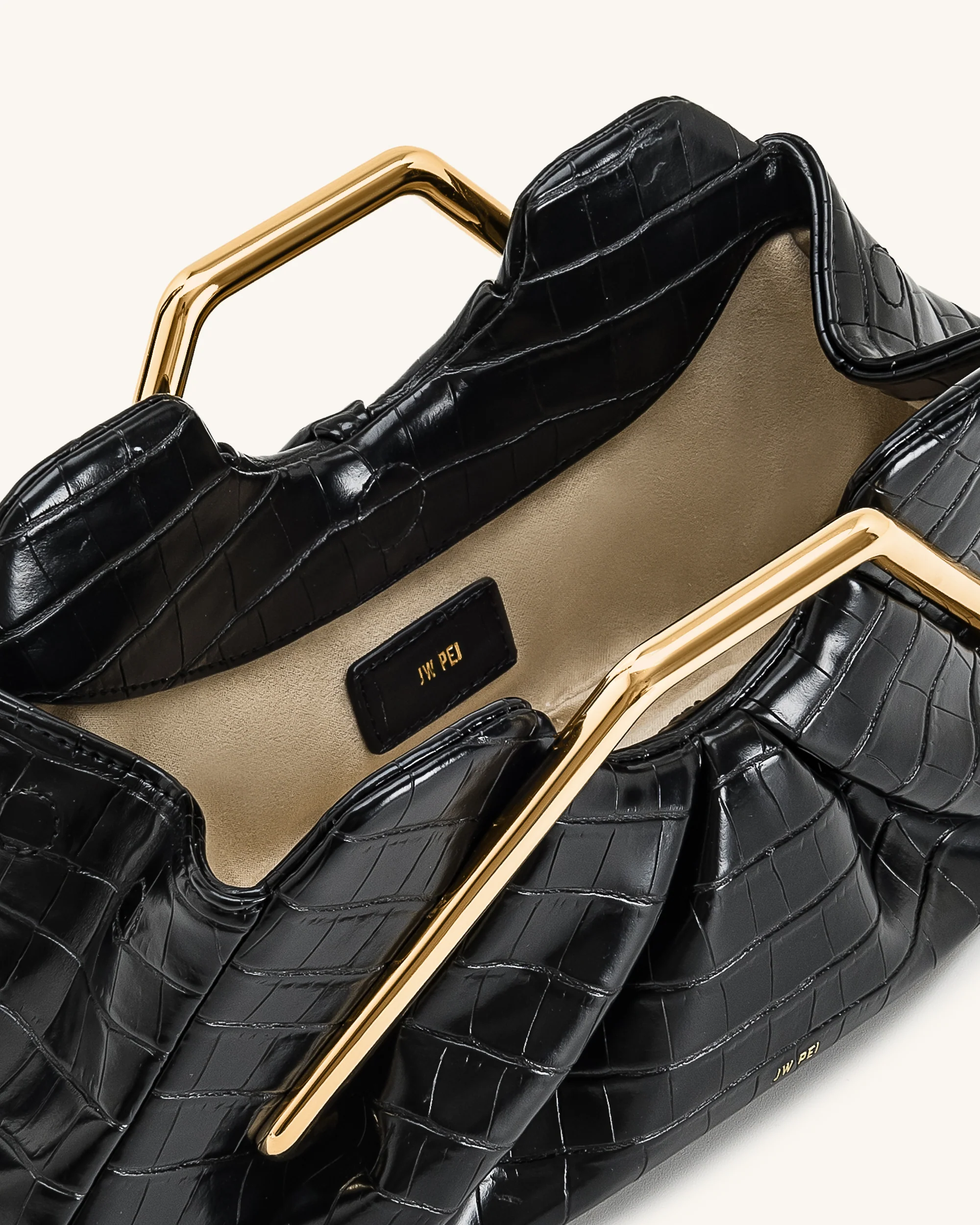 Lila Faux Croc-Effect Metal Frame Clutch - Black - Image 4