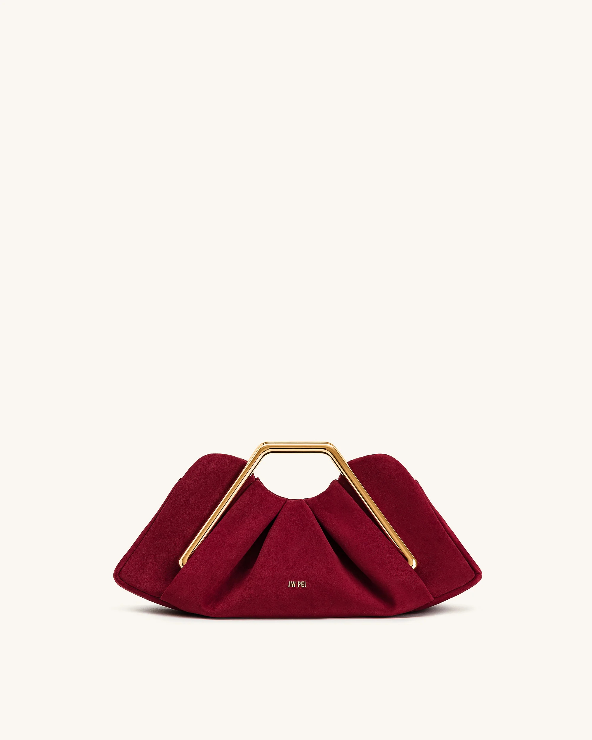 Lila Faux Suede Metal Frame Clutch - Red