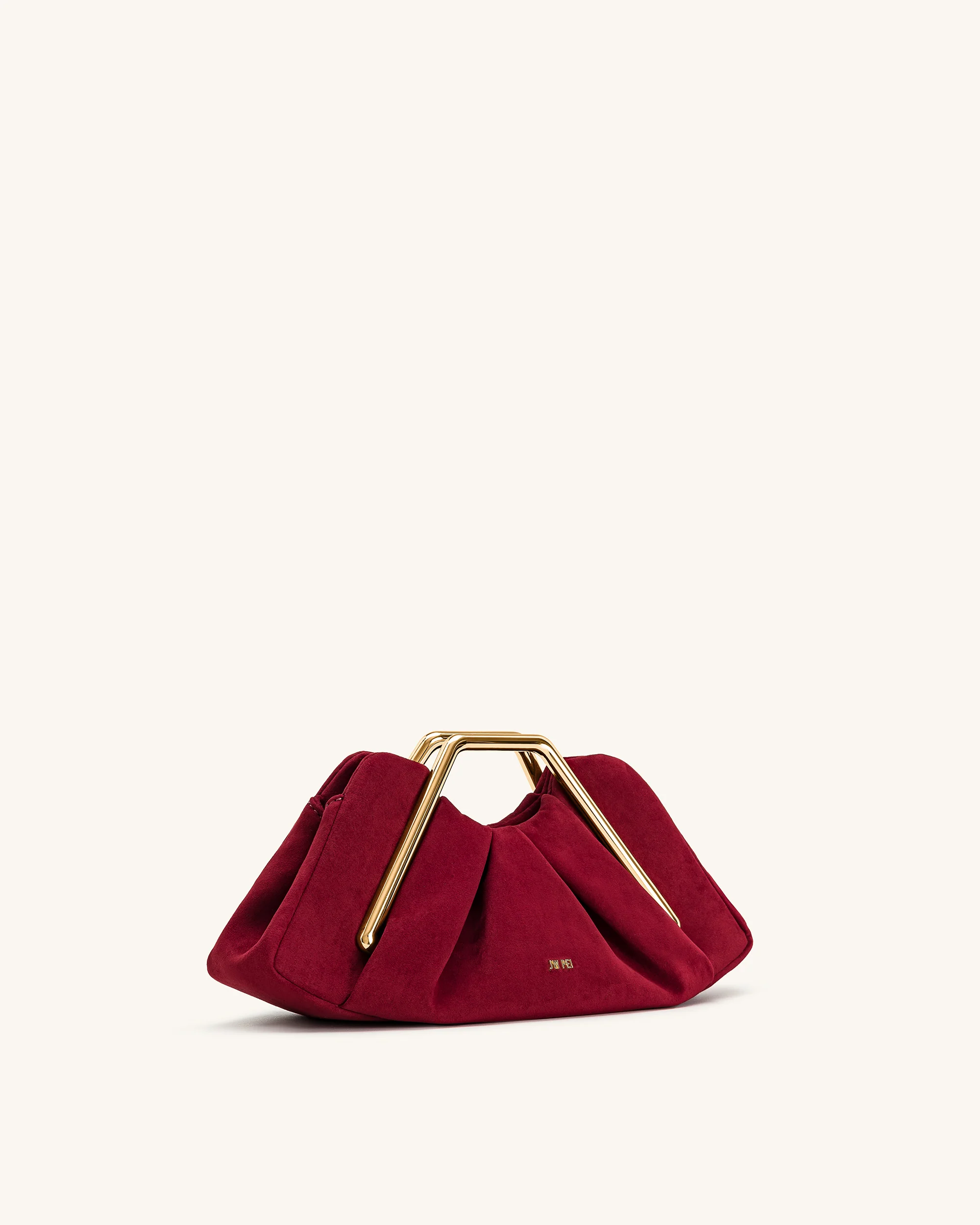 Lila Faux Suede Metal Frame Clutch - Red - Image 2