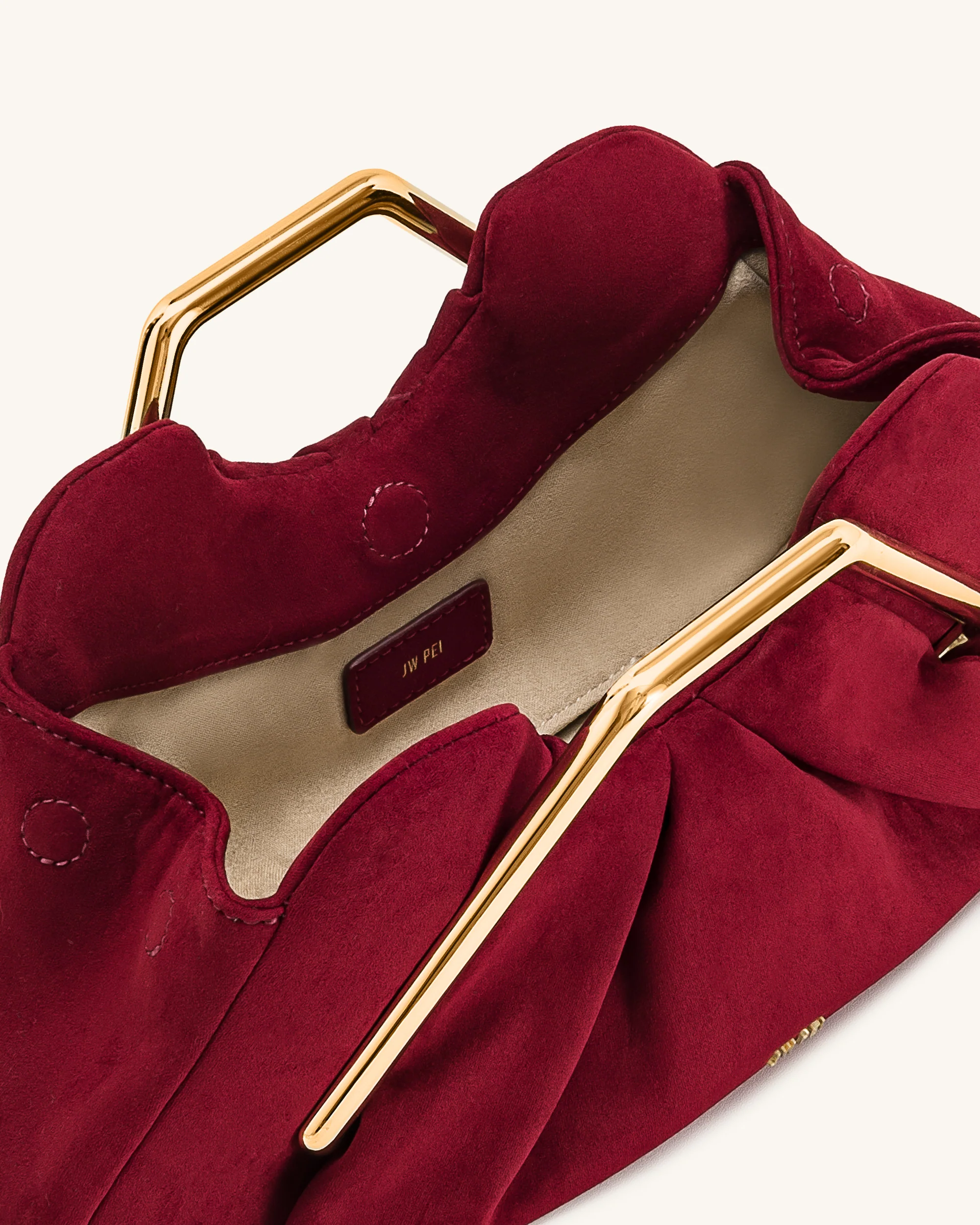 Lila Faux Suede Metal Frame Clutch - Red - Image 4