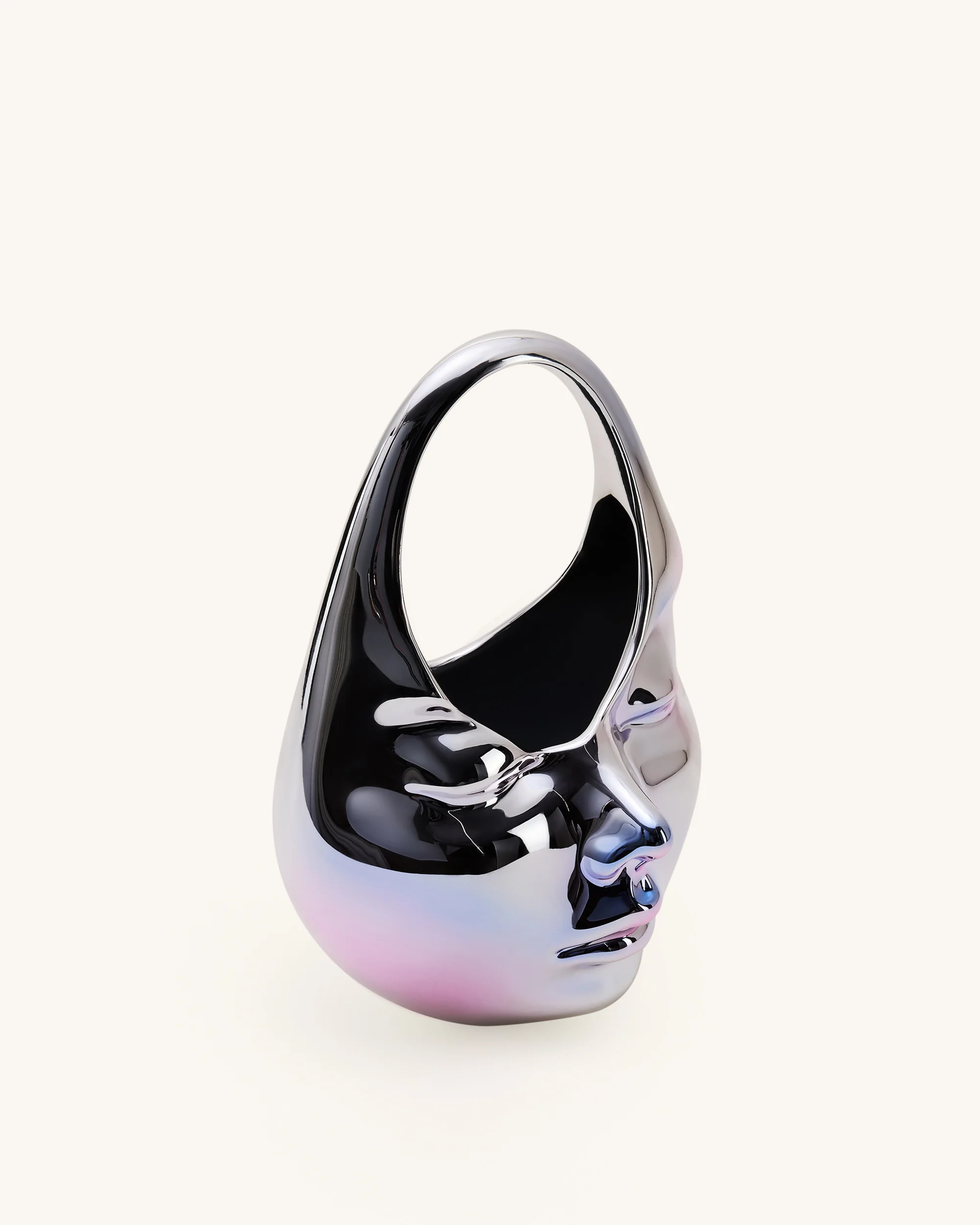 Lillian Face Crescent Top Handle Bag - Silver - Image 4