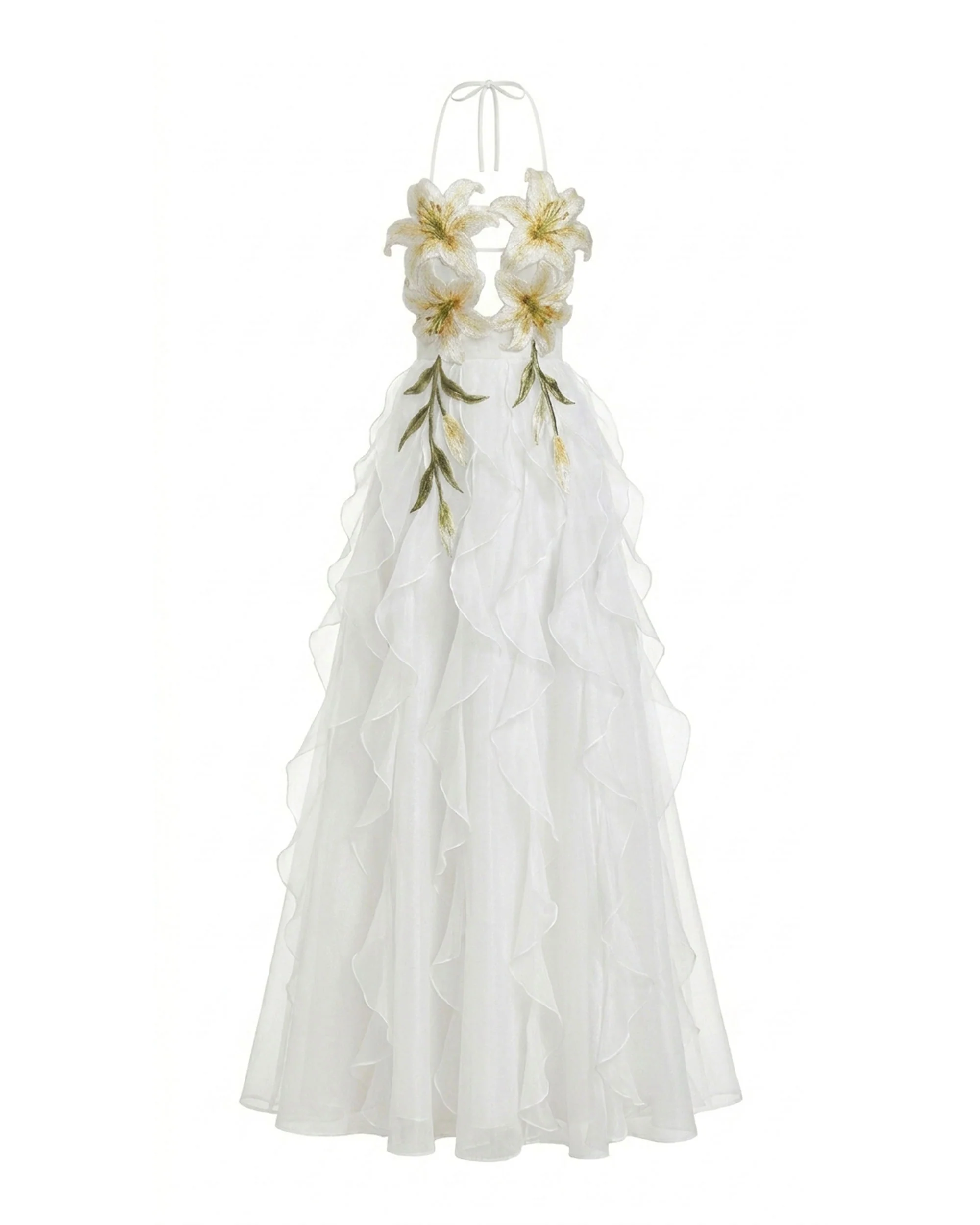 Lily-Embroidered Embroidered Halter Tiered Maxi Dress - White - Image 2