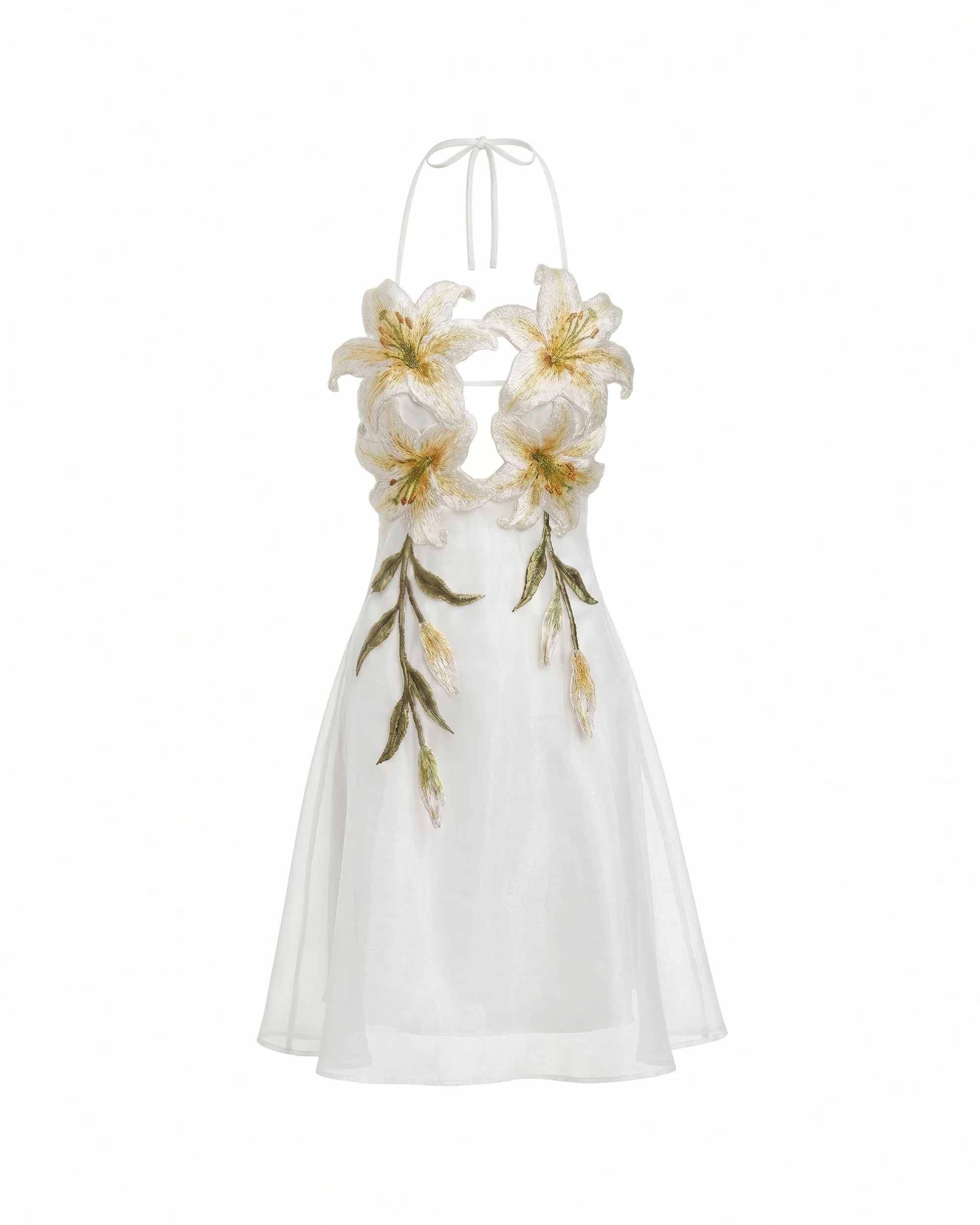 Lily-Embroidered Halter Mini Dress - White - Image 2