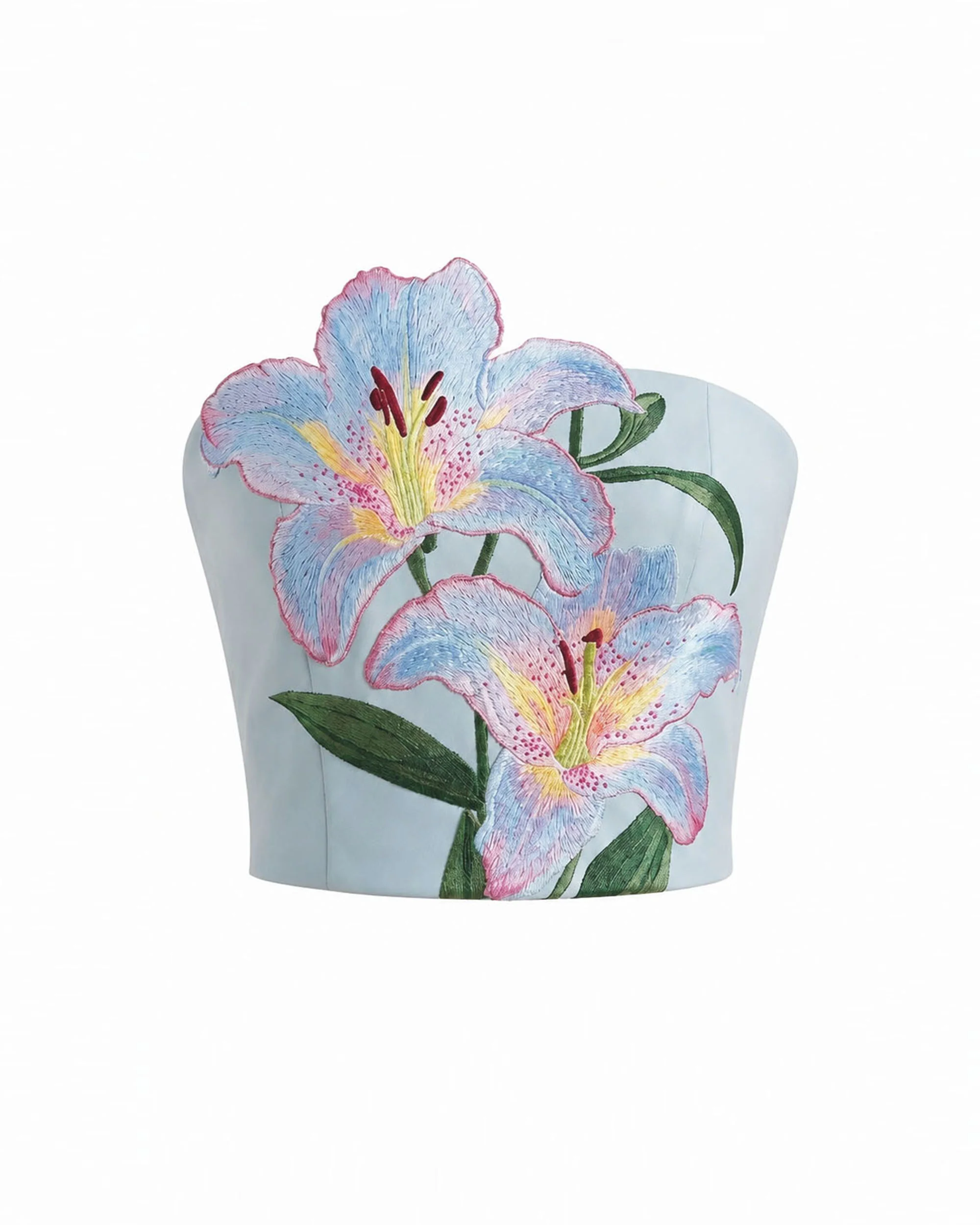 Lily Floral Embroidered Strapless Corset Top - Light Blue - Image 3