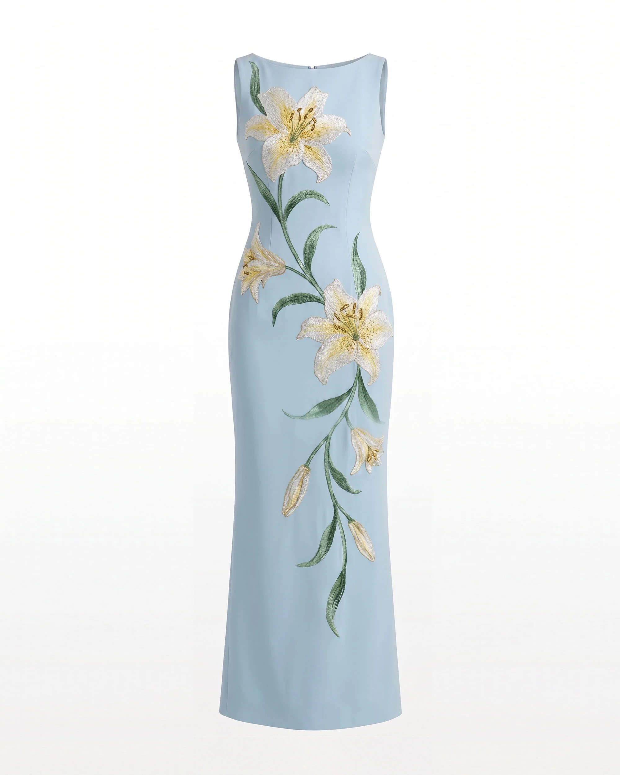 Lily Floral Print Sleeveless Column Maxi Dress - Light Blue - Image 2