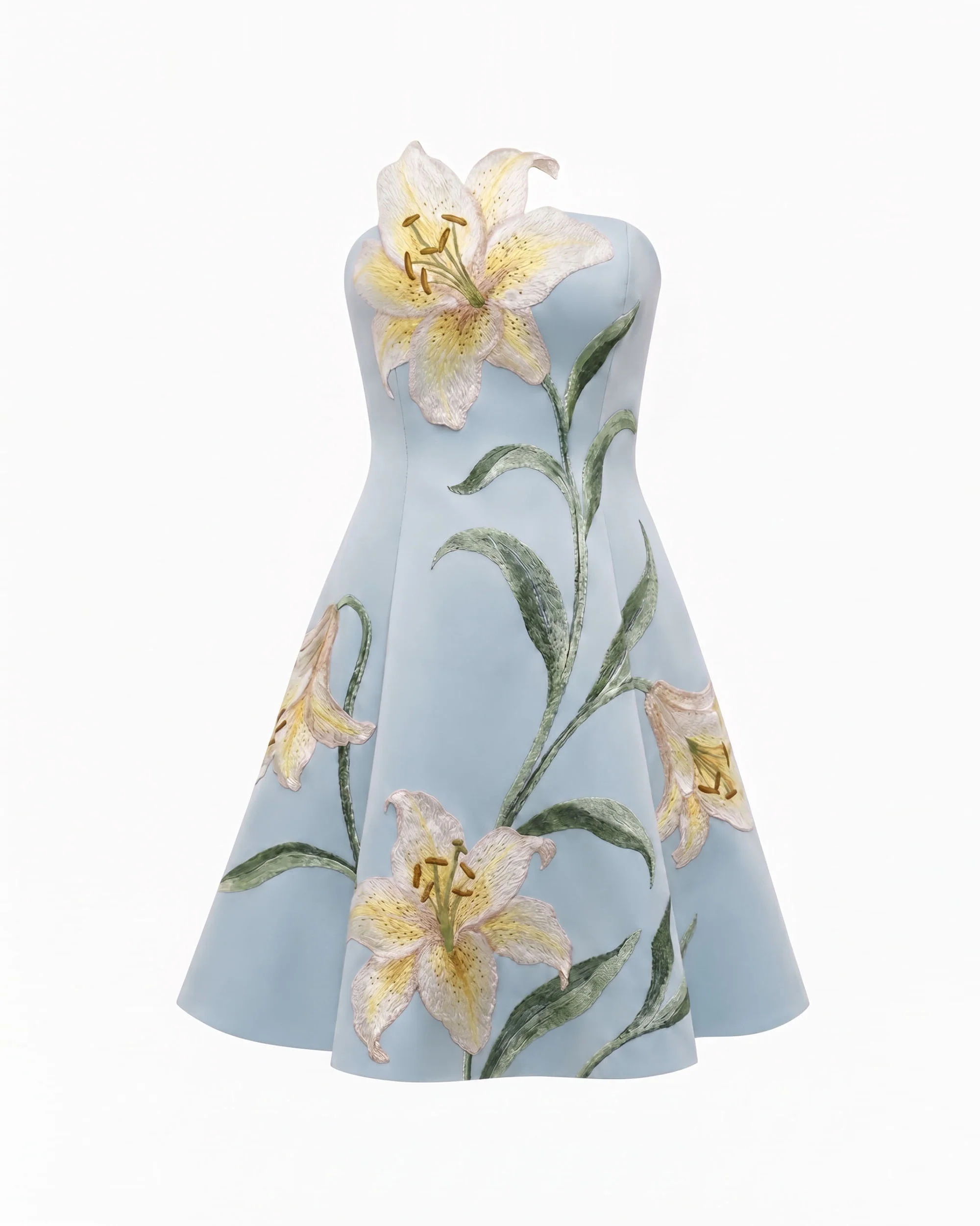 Lily Floral Print Strapless A-Line Mini Dress - Light Blue - Image 2
