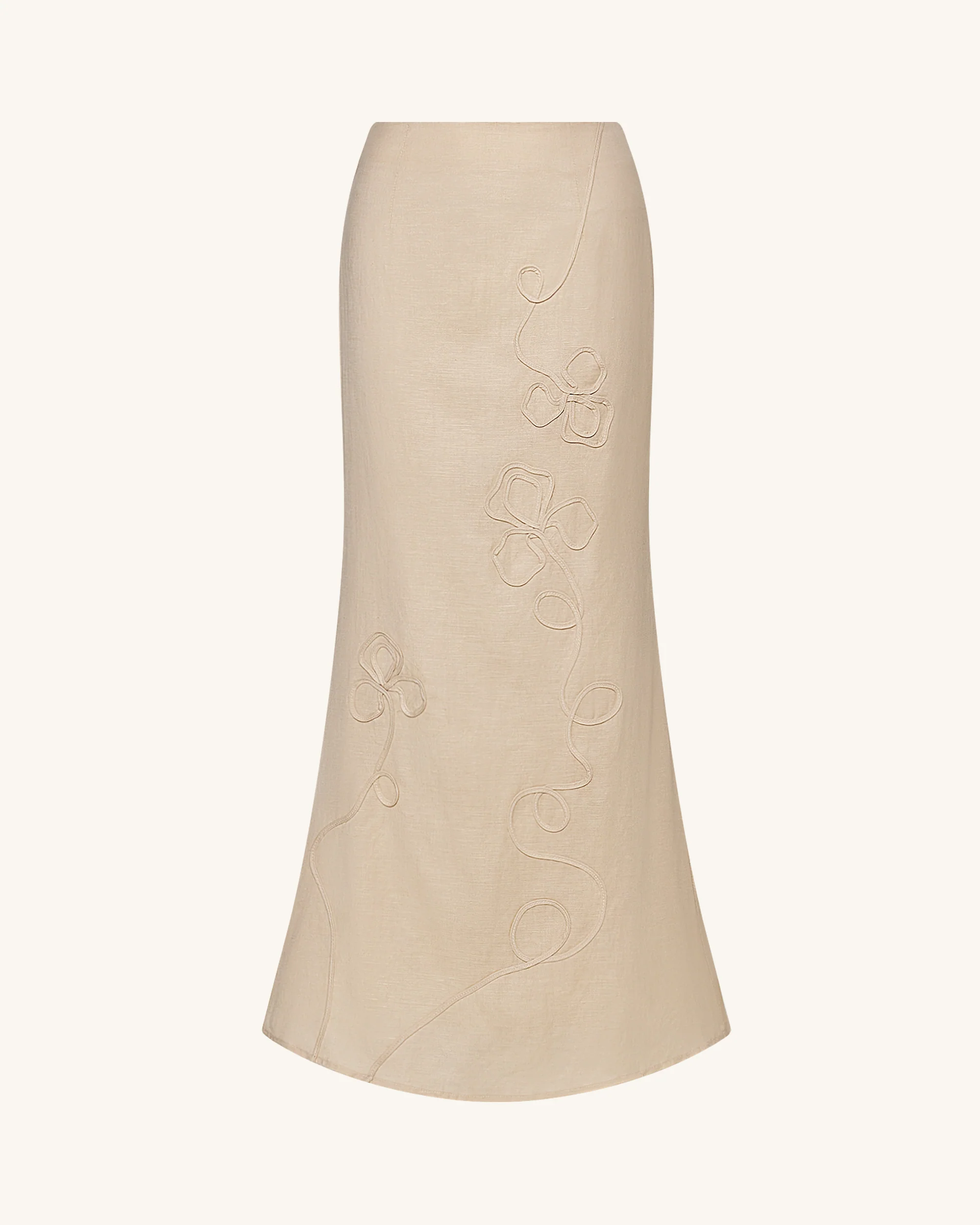 Linen Corded Embroidery Maxi Skirt - Natural - Image 3