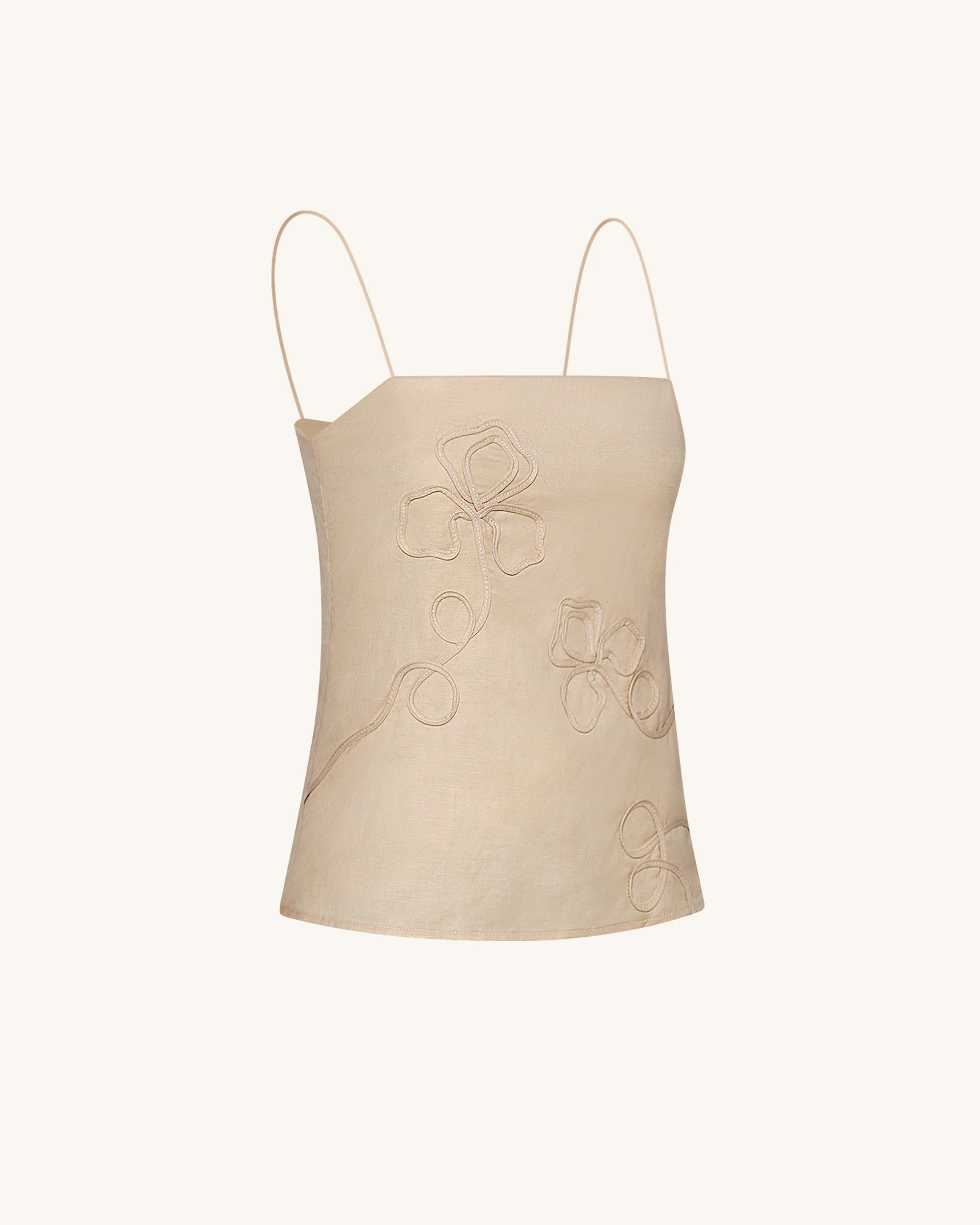 Linen Corded Embroidery Strappy Camisole - Natural - Image 4