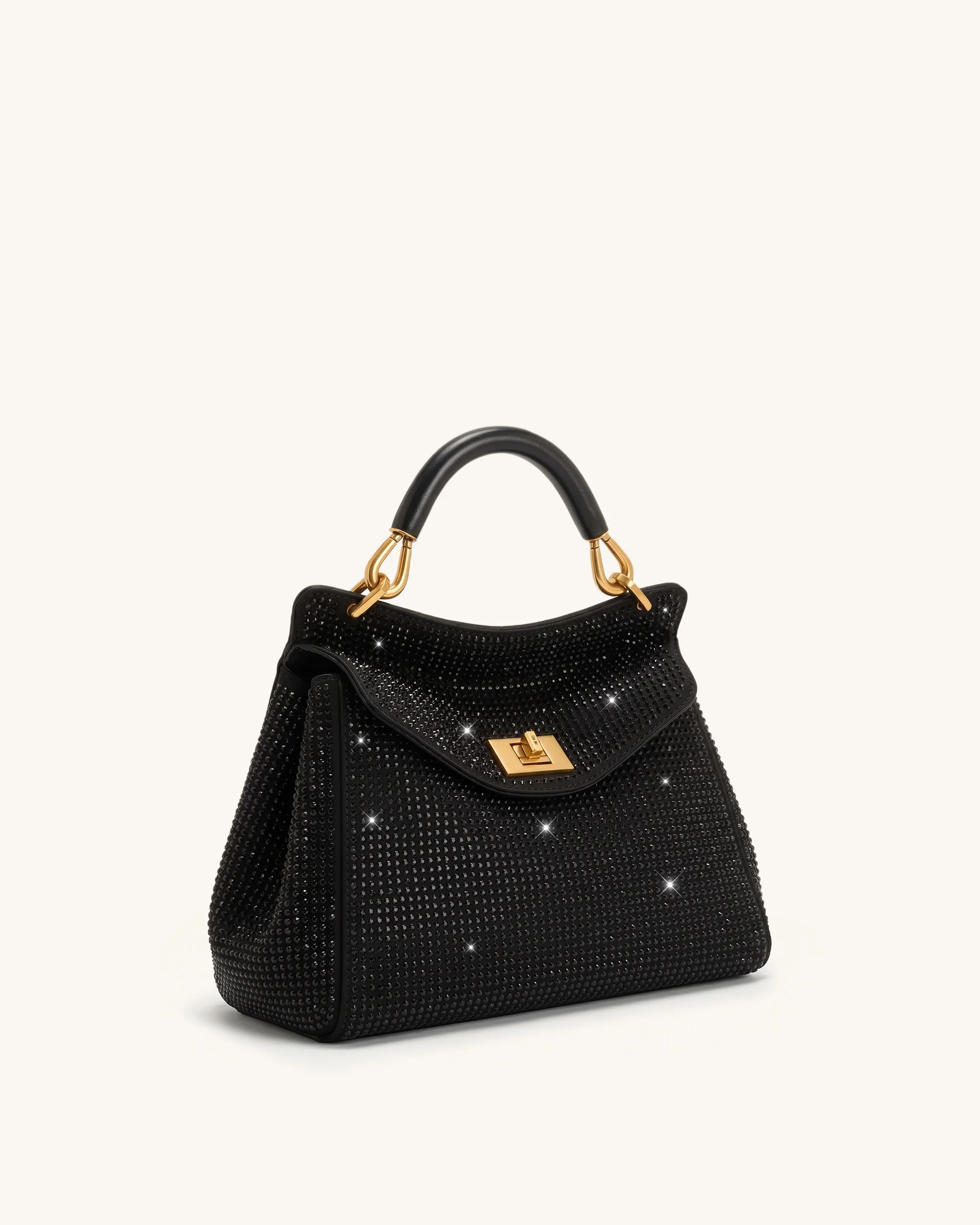 Lucia Classic Artificial Crystal Top Handle Bag - Black - Image 2