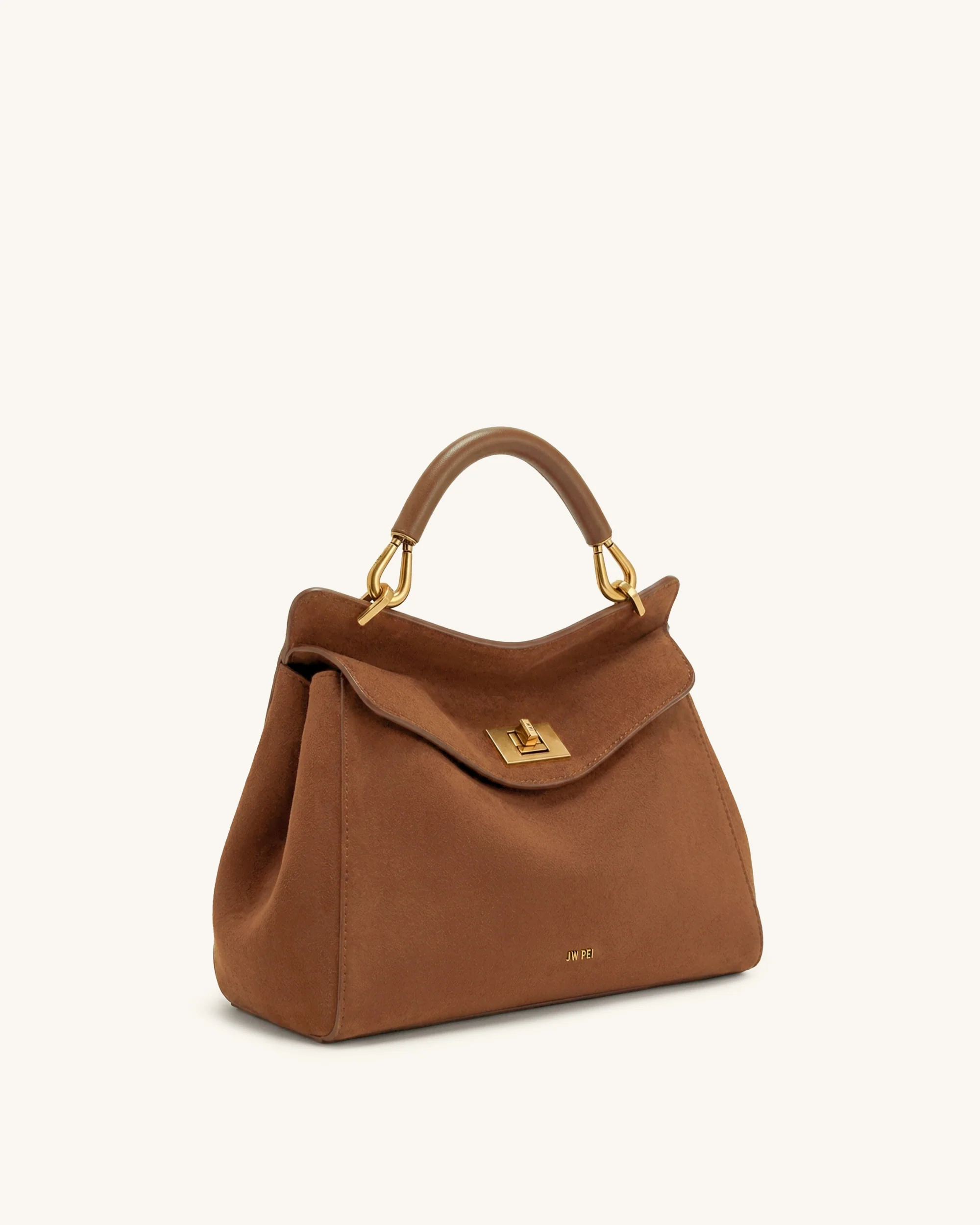 Lucia Classic Faux Suede Top Handle Bag - Dark Red Brown - Image 2