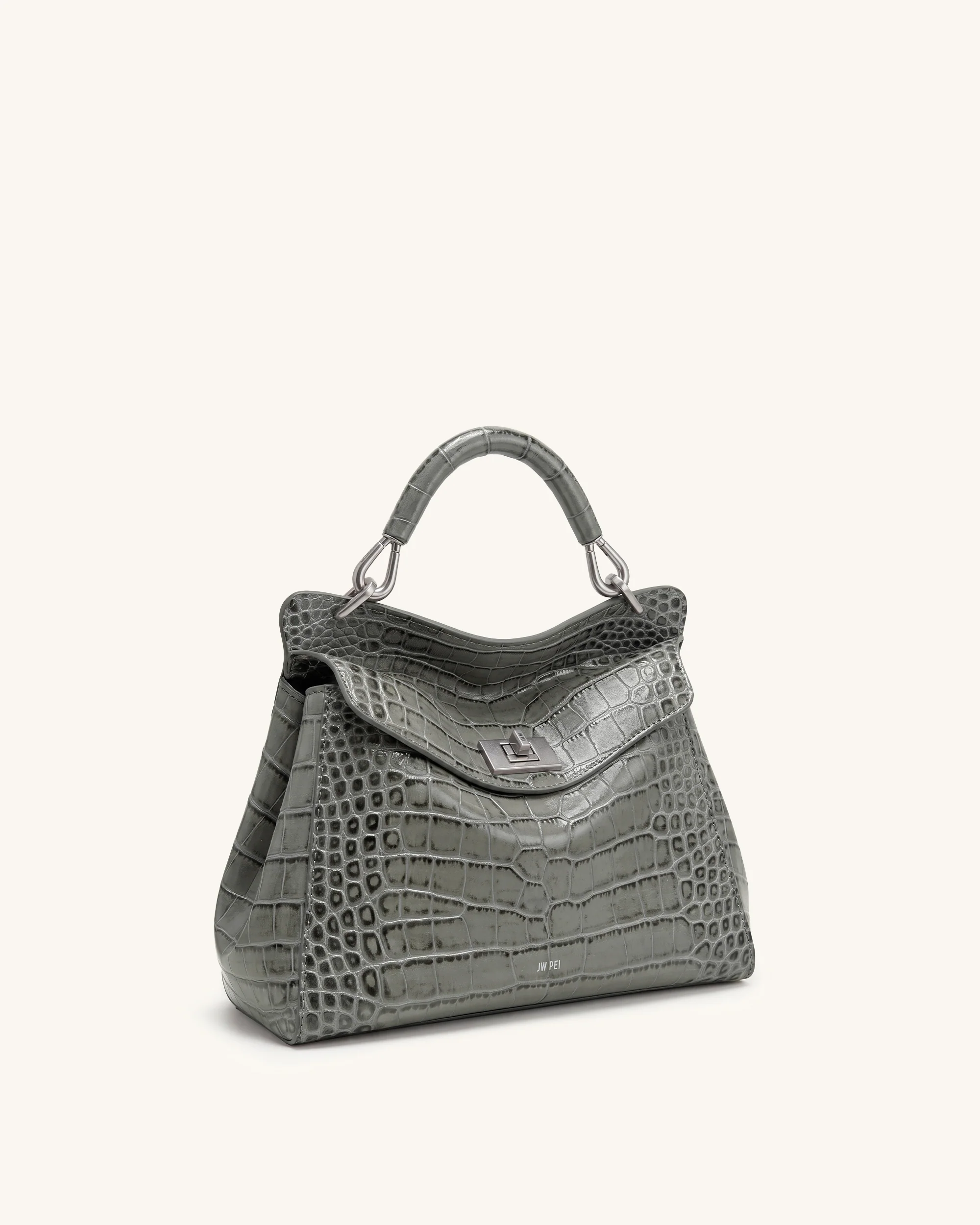 Lucia Classic Top Handle Bag - Grey Croc - Image 2
