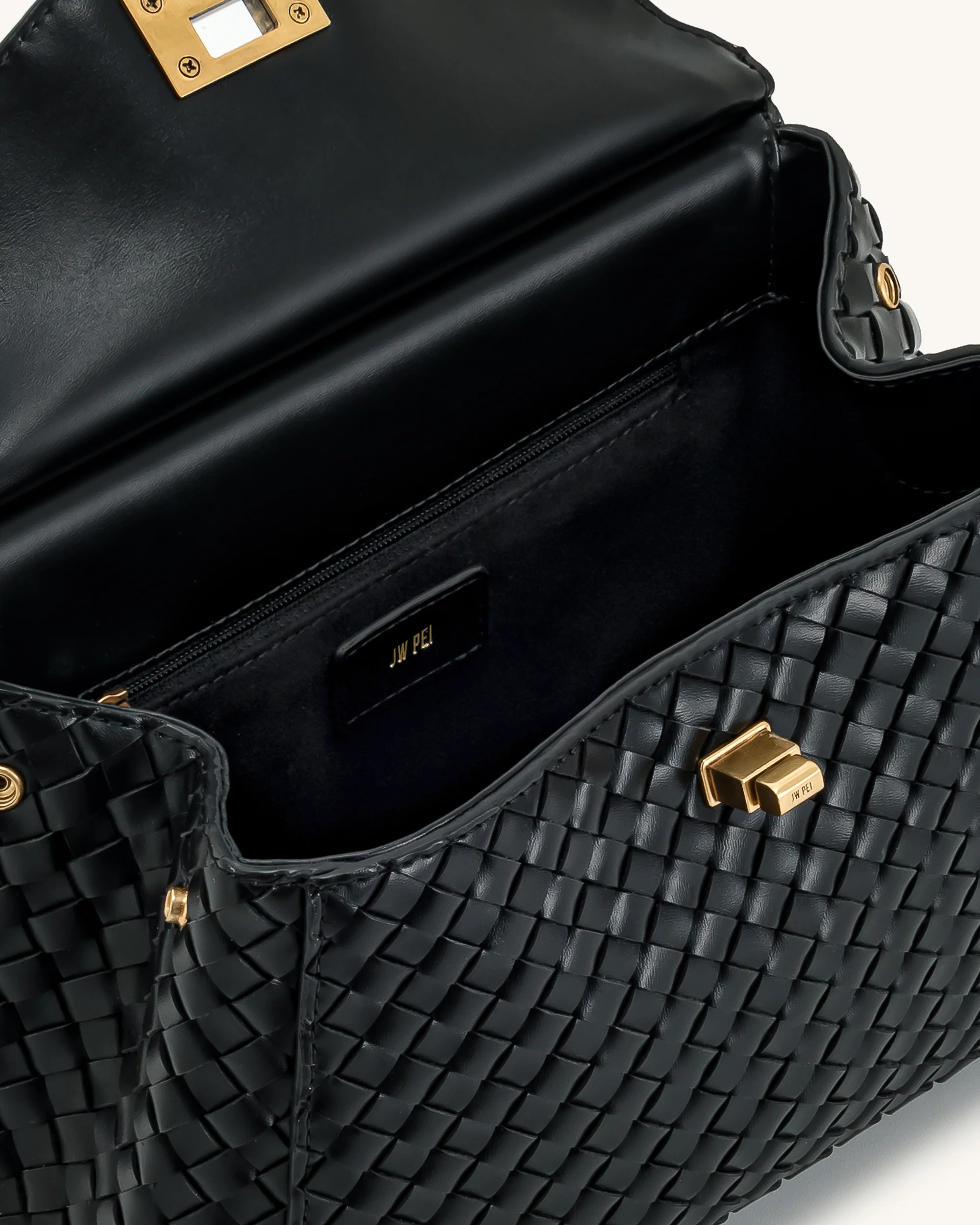 Lucia Classic Top Handle Woven Bag - Black - Image 5