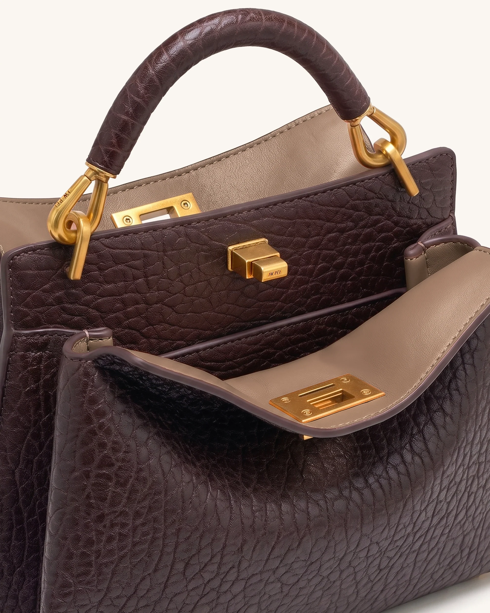 Lucia Elephant-Effect Top Handle Bag - Dark Brown - Image 5