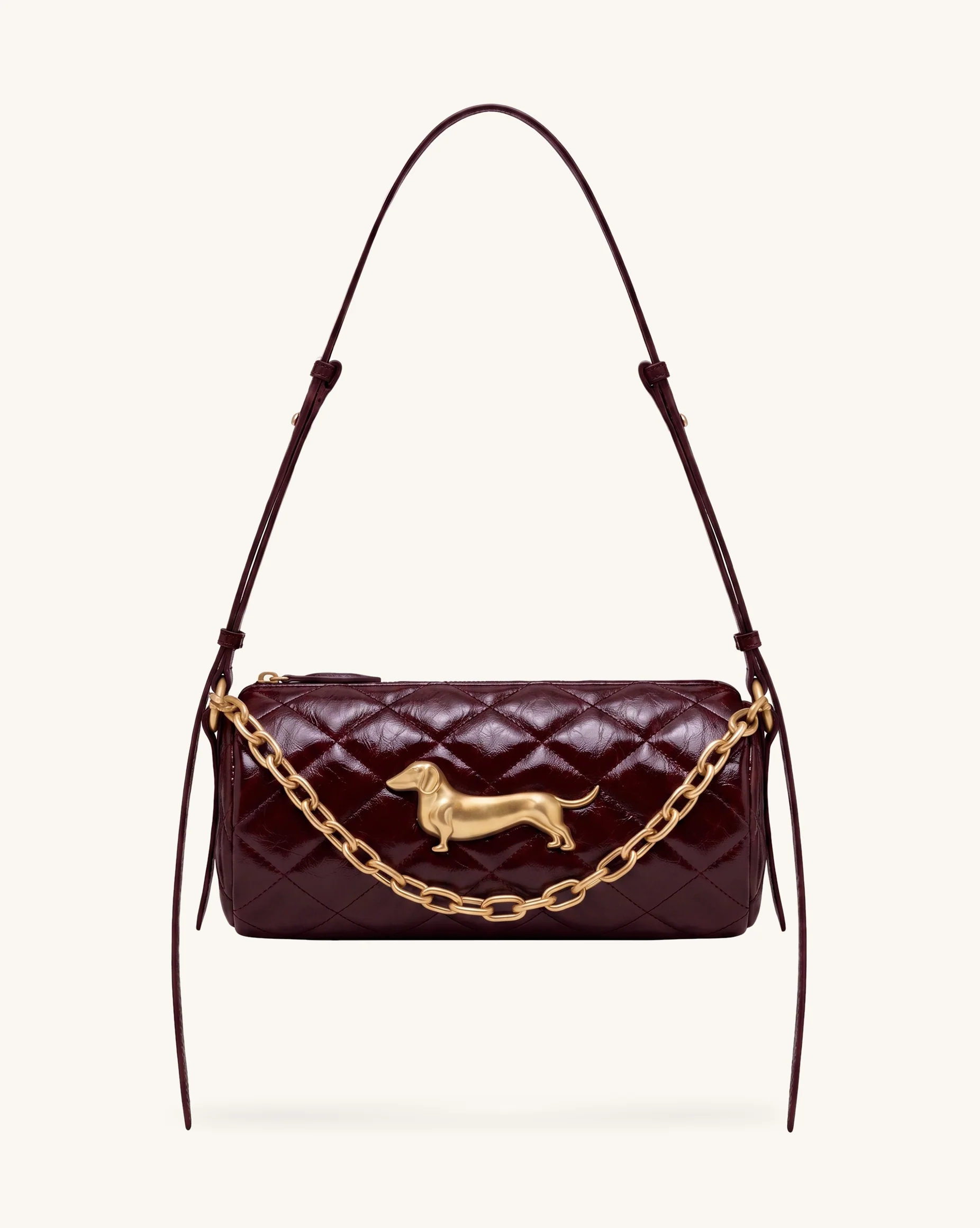 Lucienne Dachshund Quilted Chain Shoulder Bag - Dark Burgundy