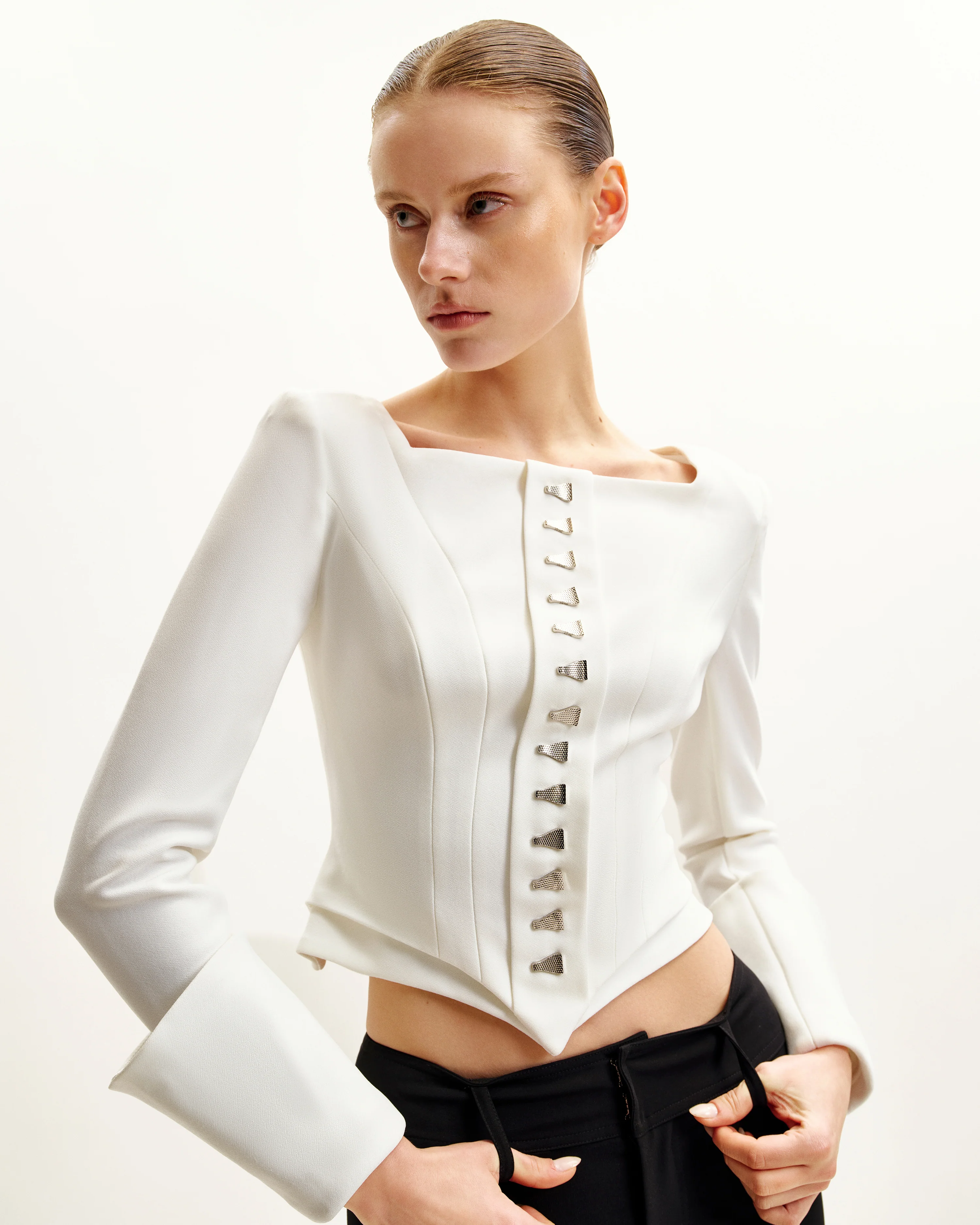 Lydia Corset-Inspired Blazer - White - Image 3