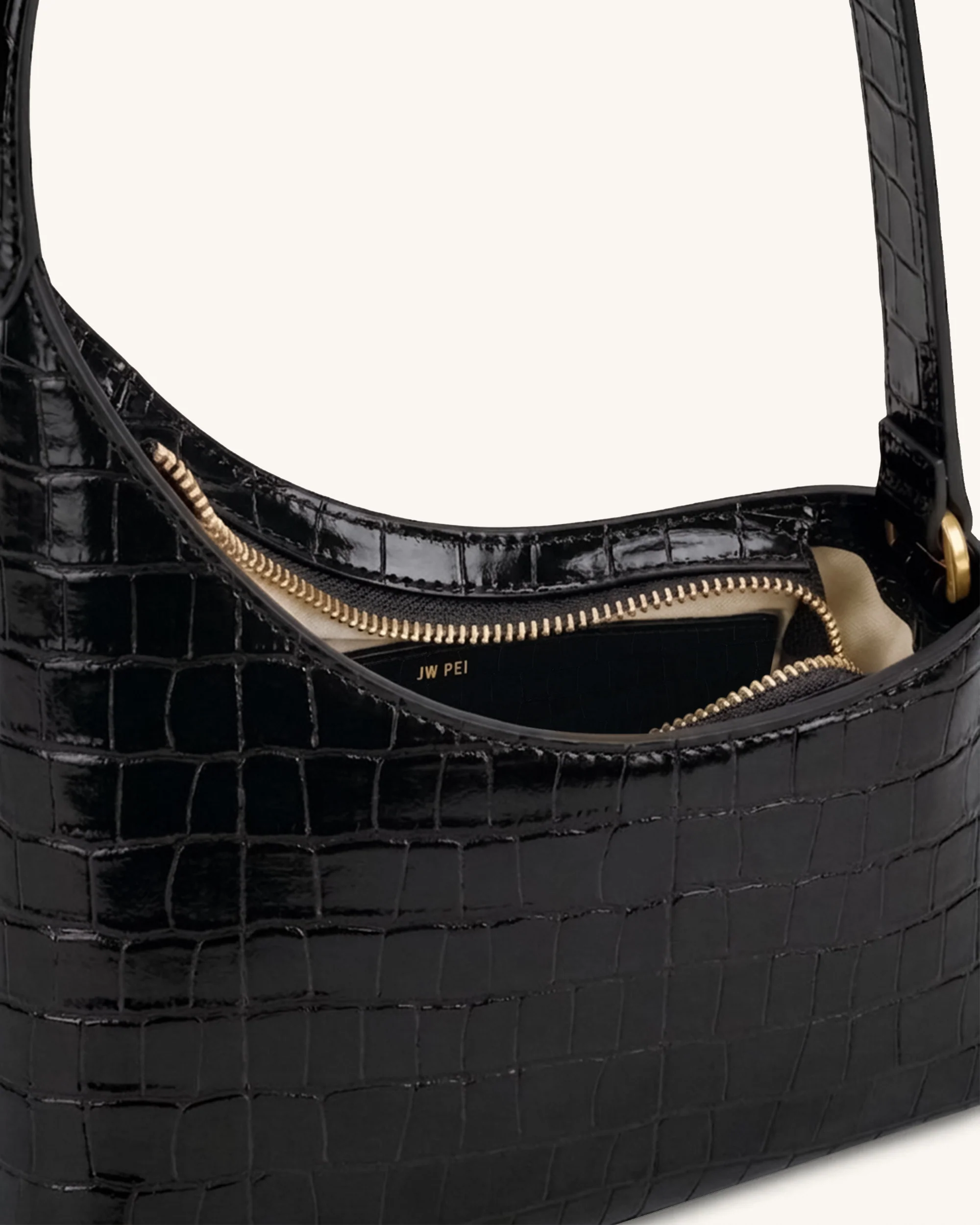 Lyra Shoulder Bag - Black Croc - Image 4