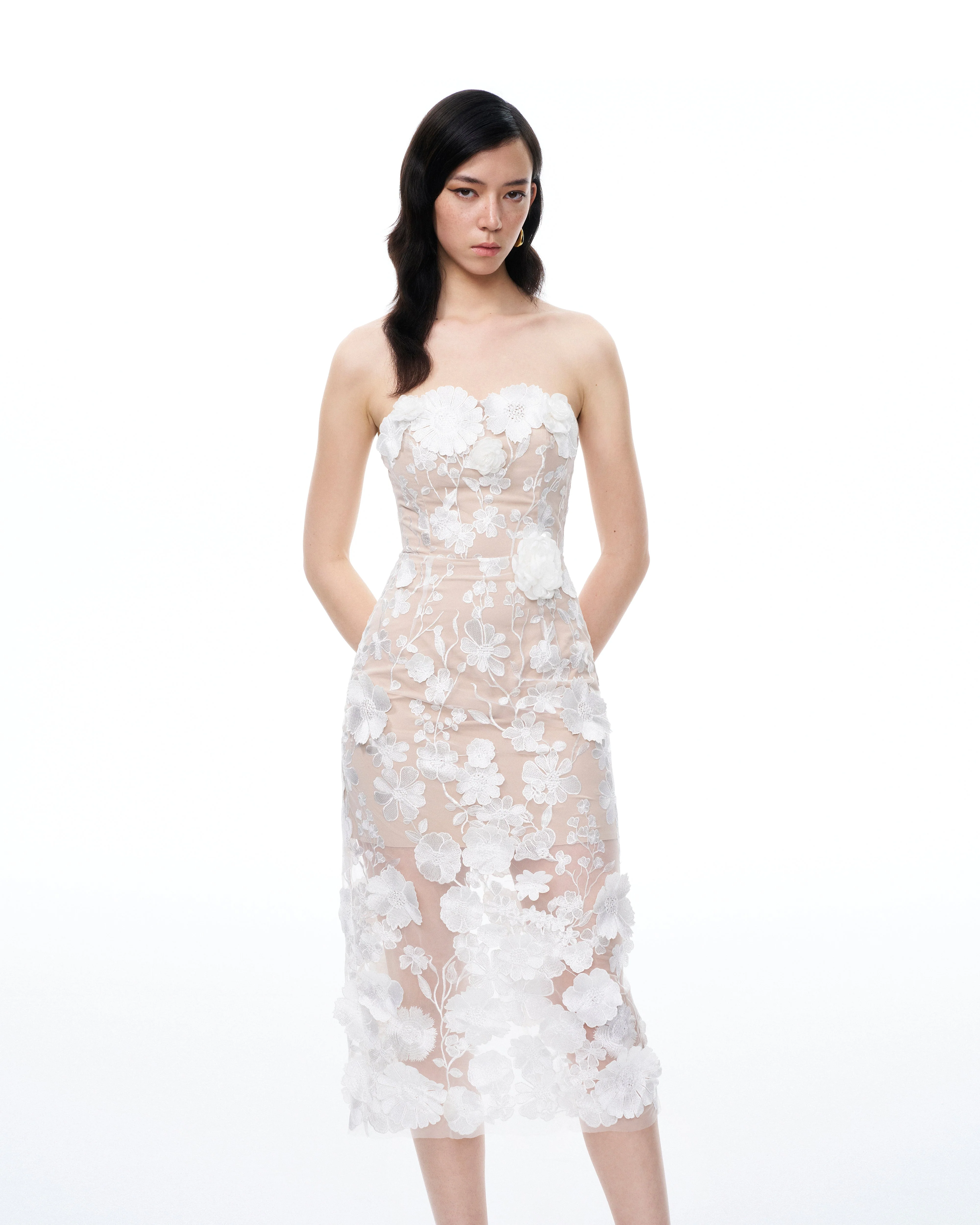 Lysandra 3D Floral Embroidered Maxi Dress - White - Image 4