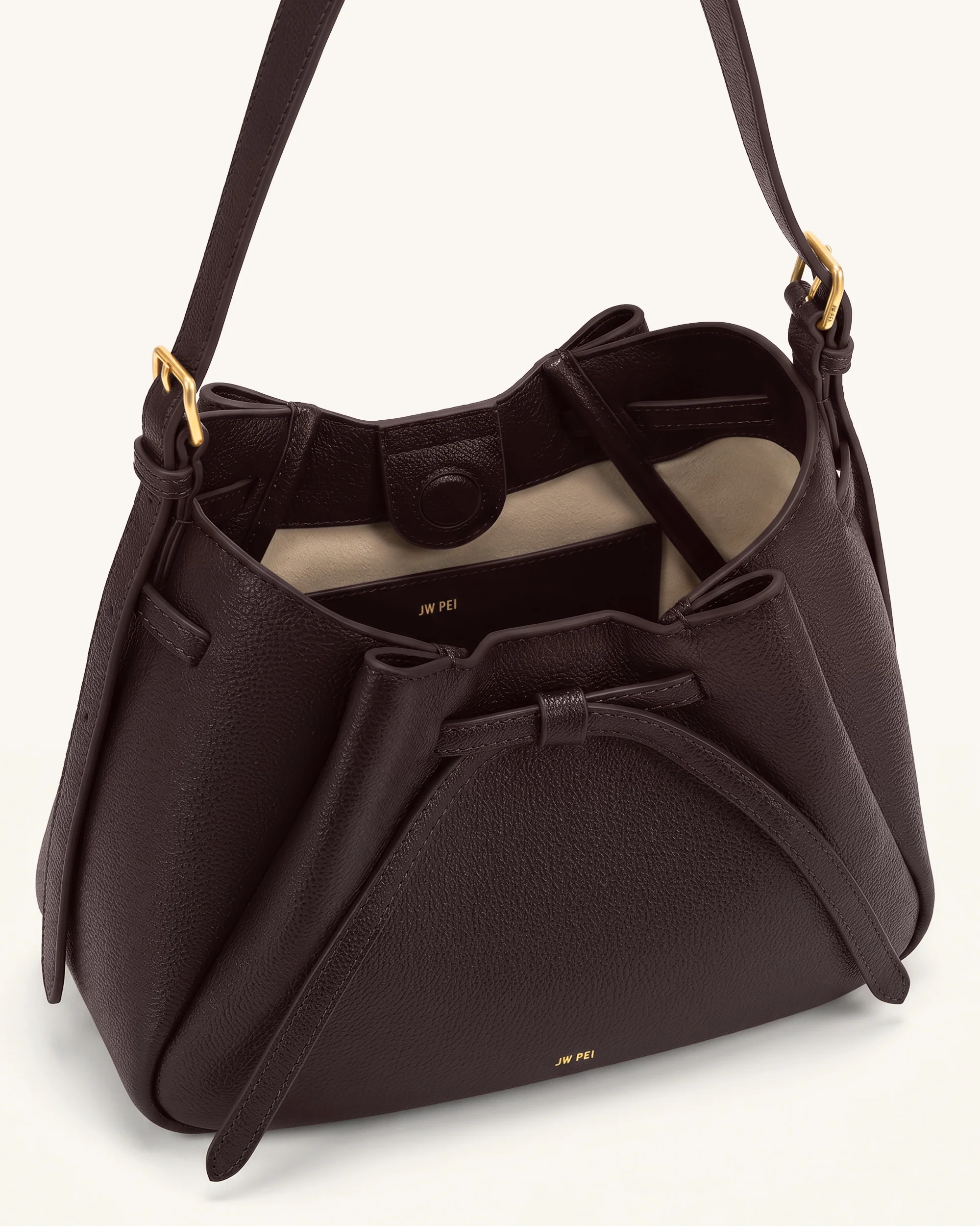 Mabel Soft Bow Shoulder Bag - Dark Brown - Image 4