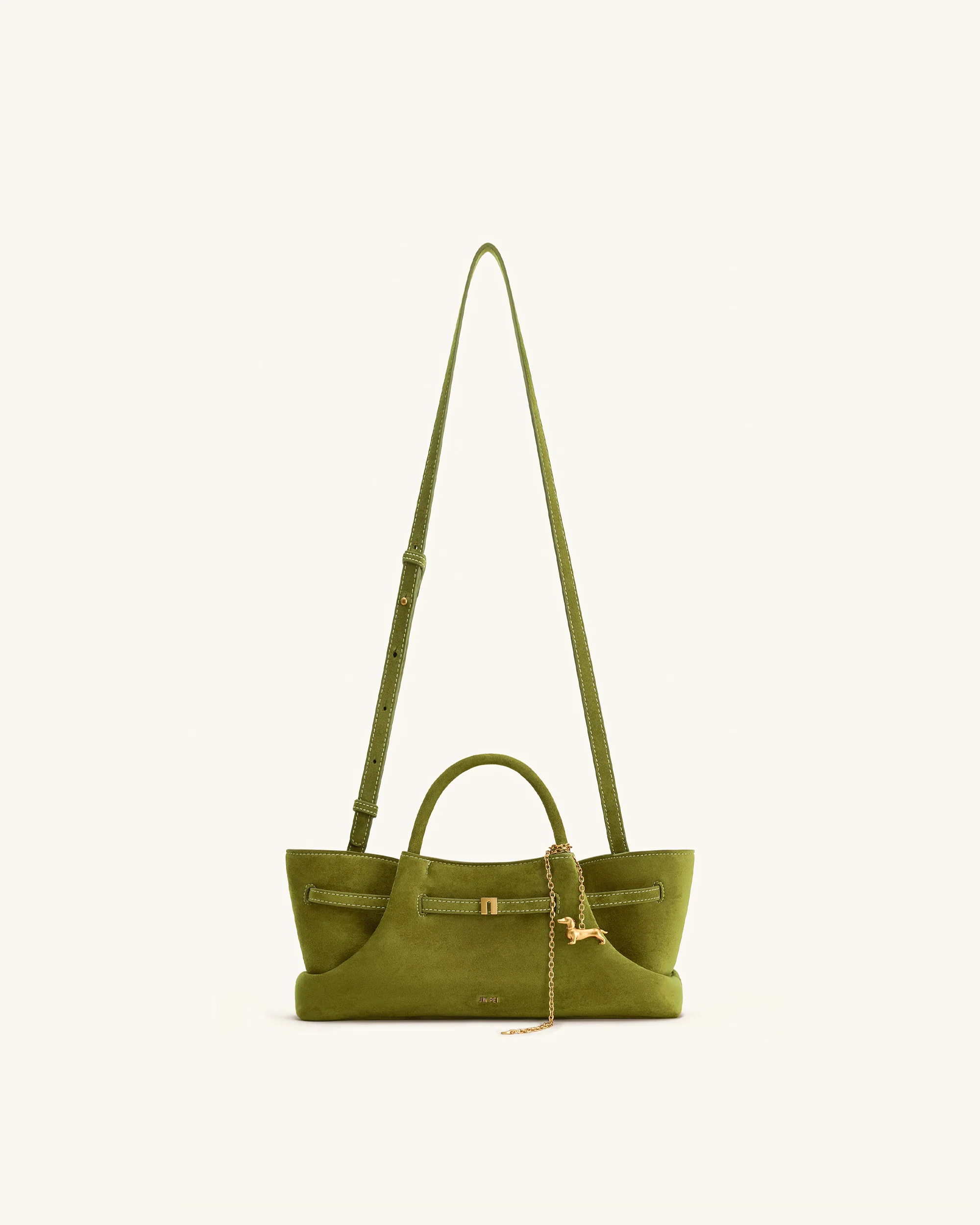 Maeve Dachshund Metal Charm Faux Suede Tote Bag - Olive Green - Image 2