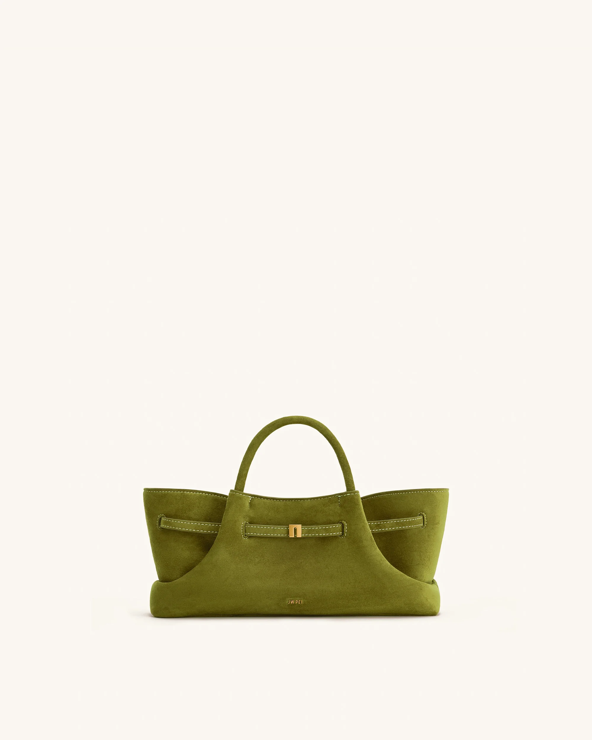 Maeve Dachshund Metal Charm Faux Suede Tote Bag - Olive Green - Image 3