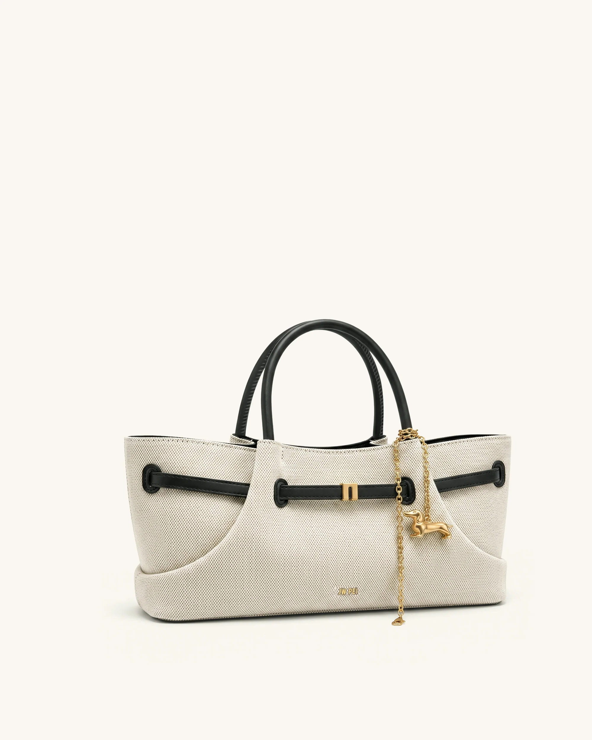 Maeve Dachshund Metal Charm Tote Bag - Black Canvasa - Image 2