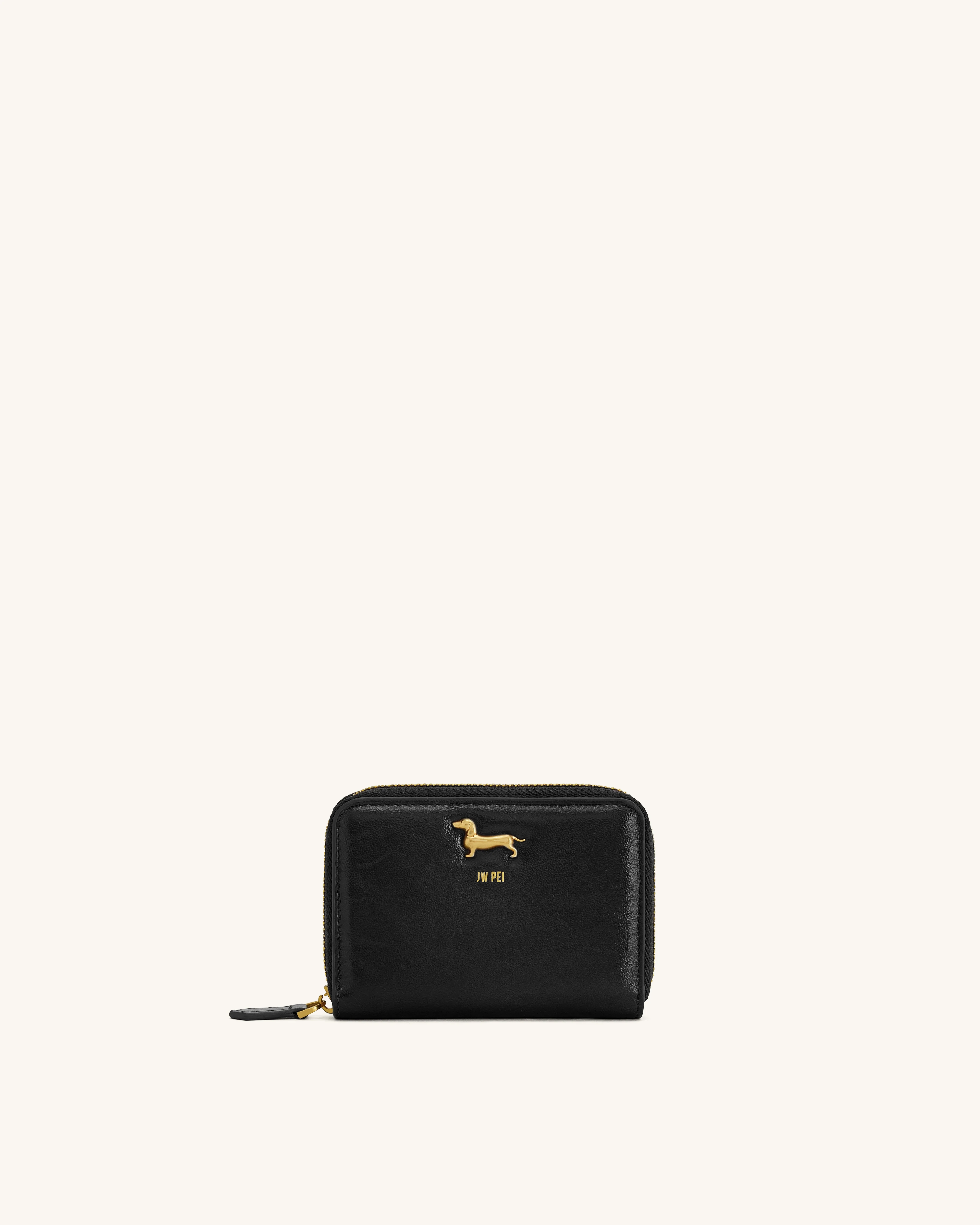 Maeve Dachshund Metal Emblem Zip Wallet - Black