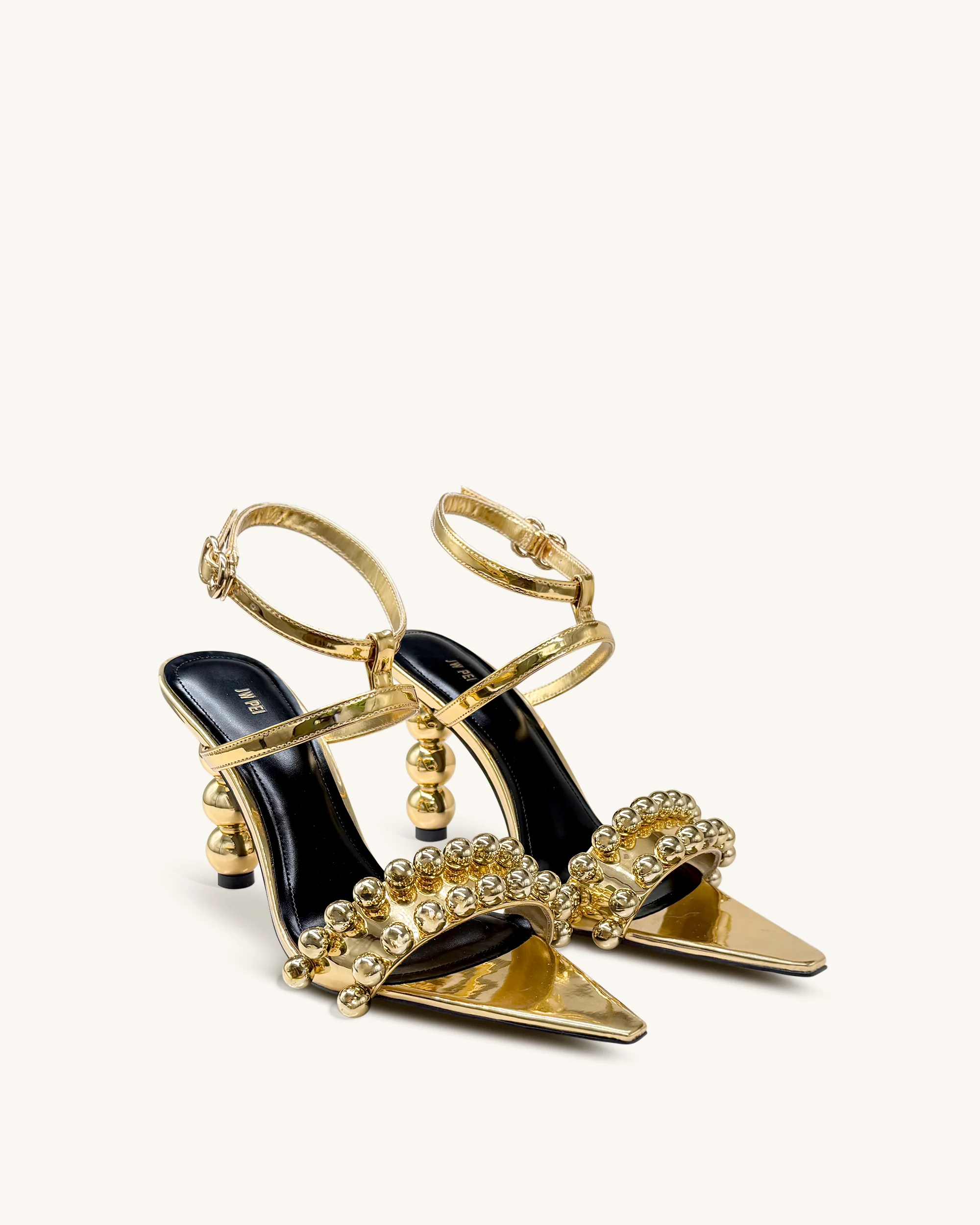 Mia Strappy High Heels With Beaded Detail - Gold - Image 2