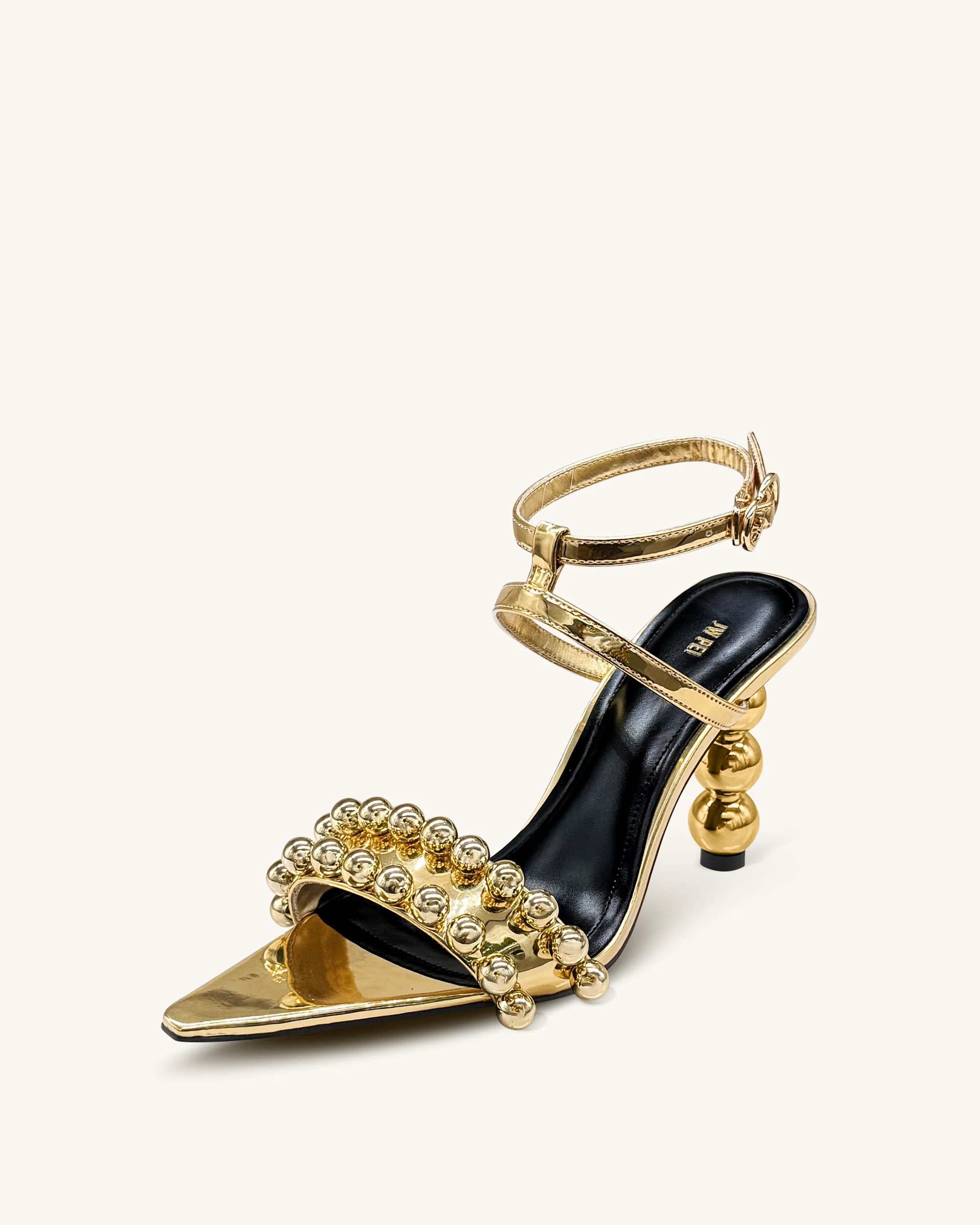 Mia Strappy High Heels With Beaded Detail - Gold - Image 3
