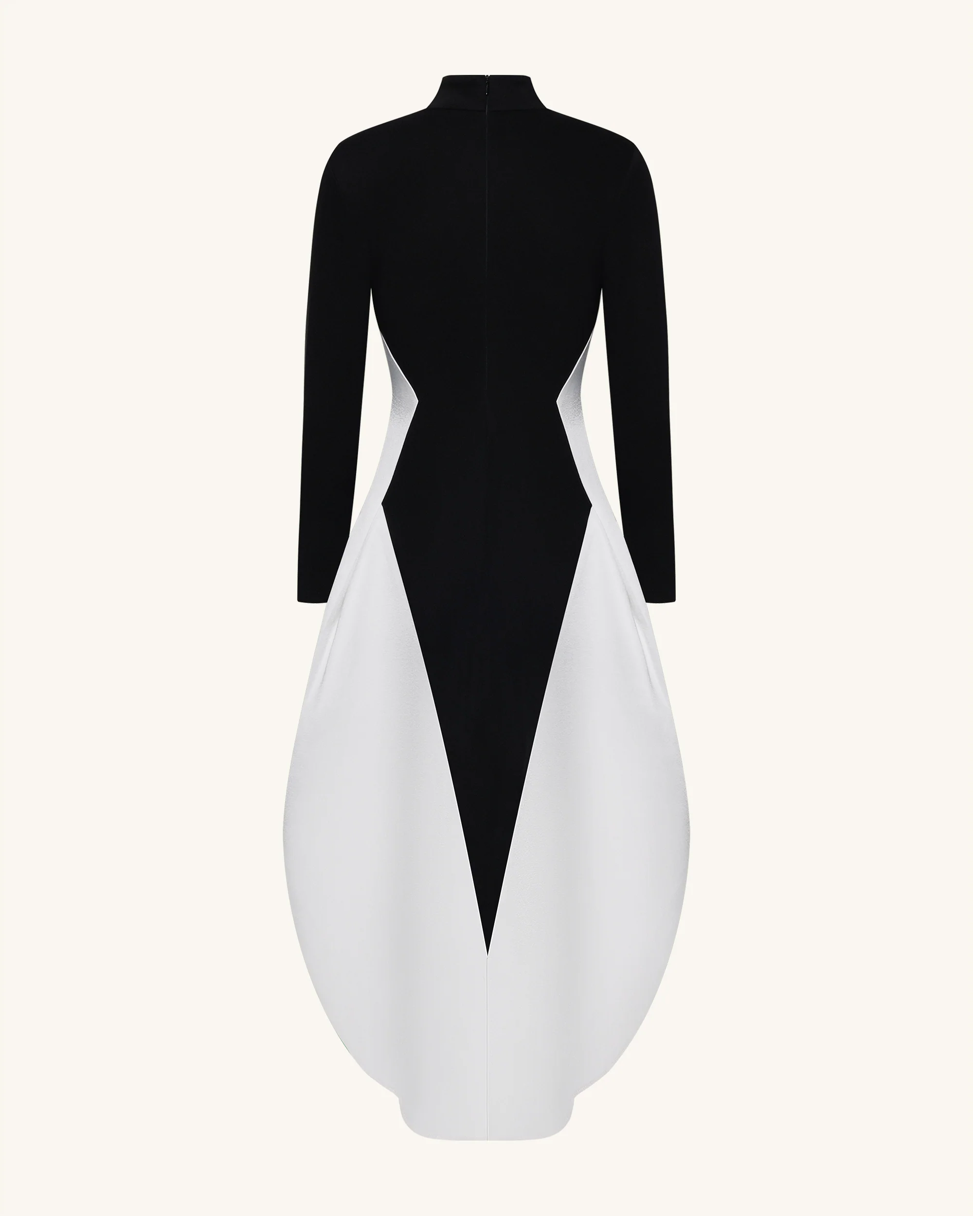 Monochrome Paneled Long-Sleeve Maxi Dress - Black - Image 4