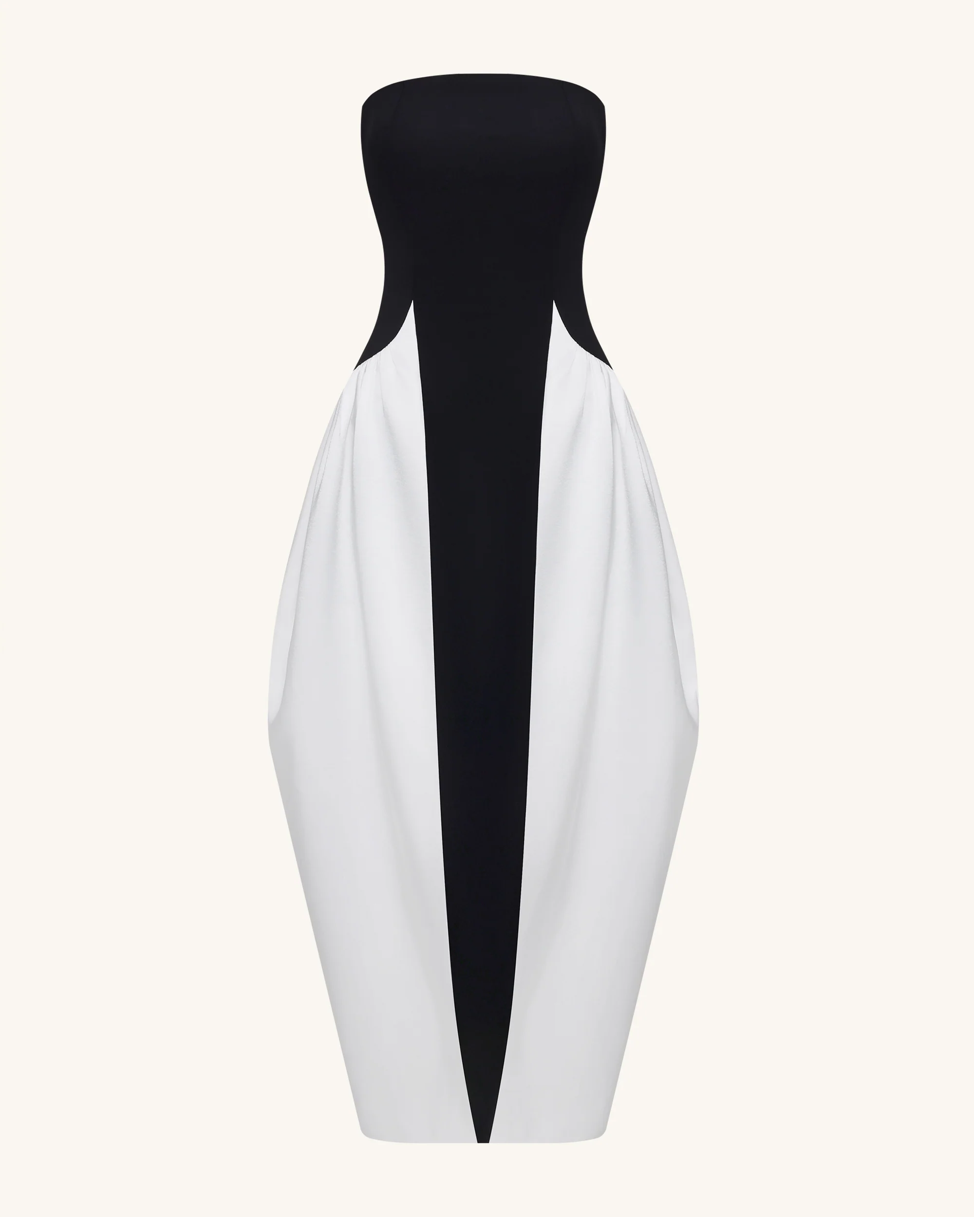 Monochrome Paneled Strapless Sculptural Maxi Dress - Black - Image 4