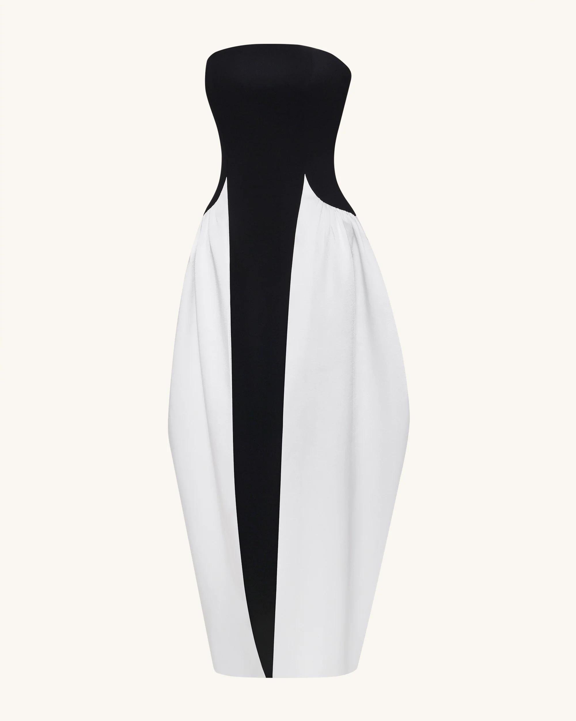 Monochrome Paneled Strapless Sculptural Maxi Dress - Black - Image 5