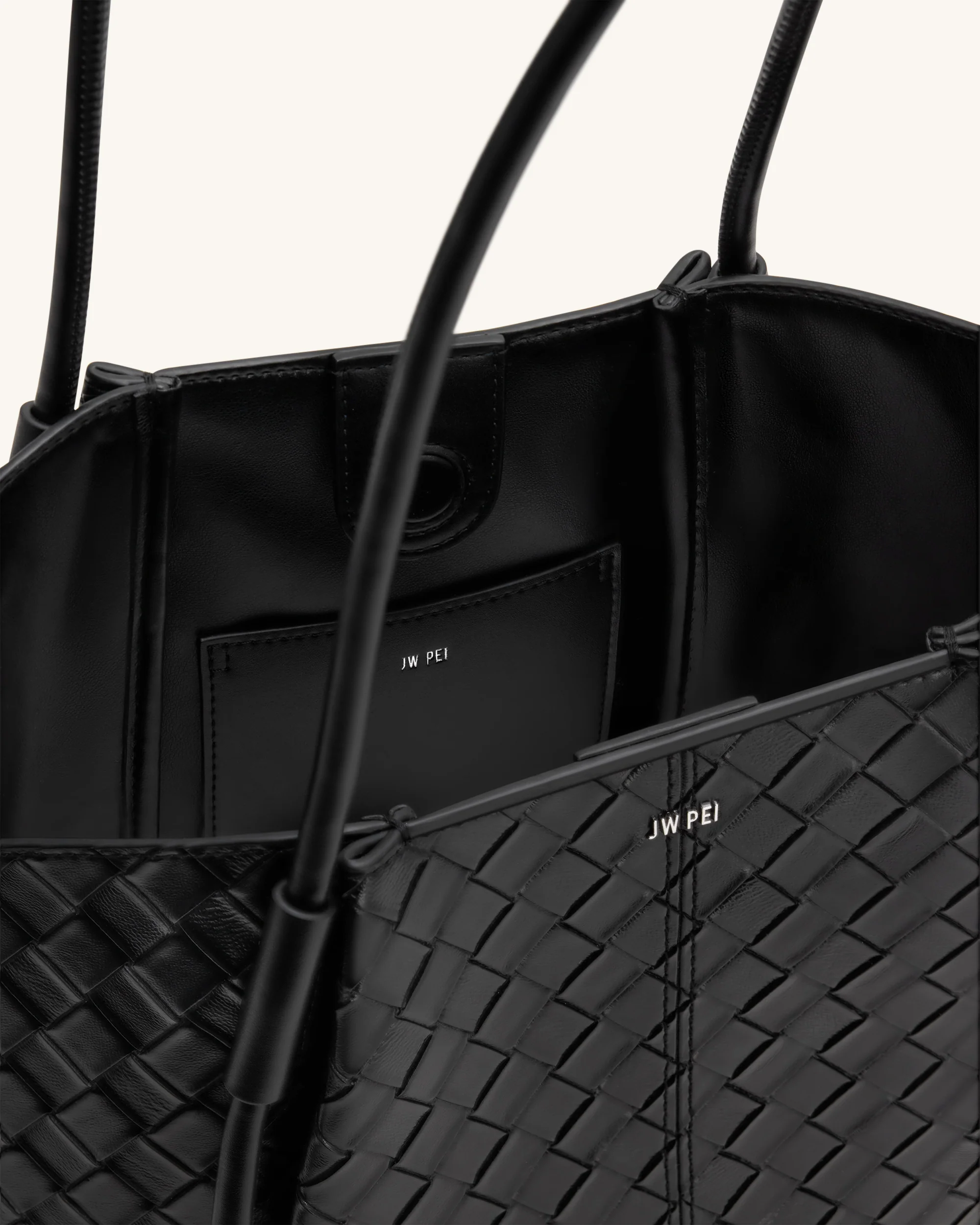 Nala Wide Weave Texture Tote Bag - Black - Image 4