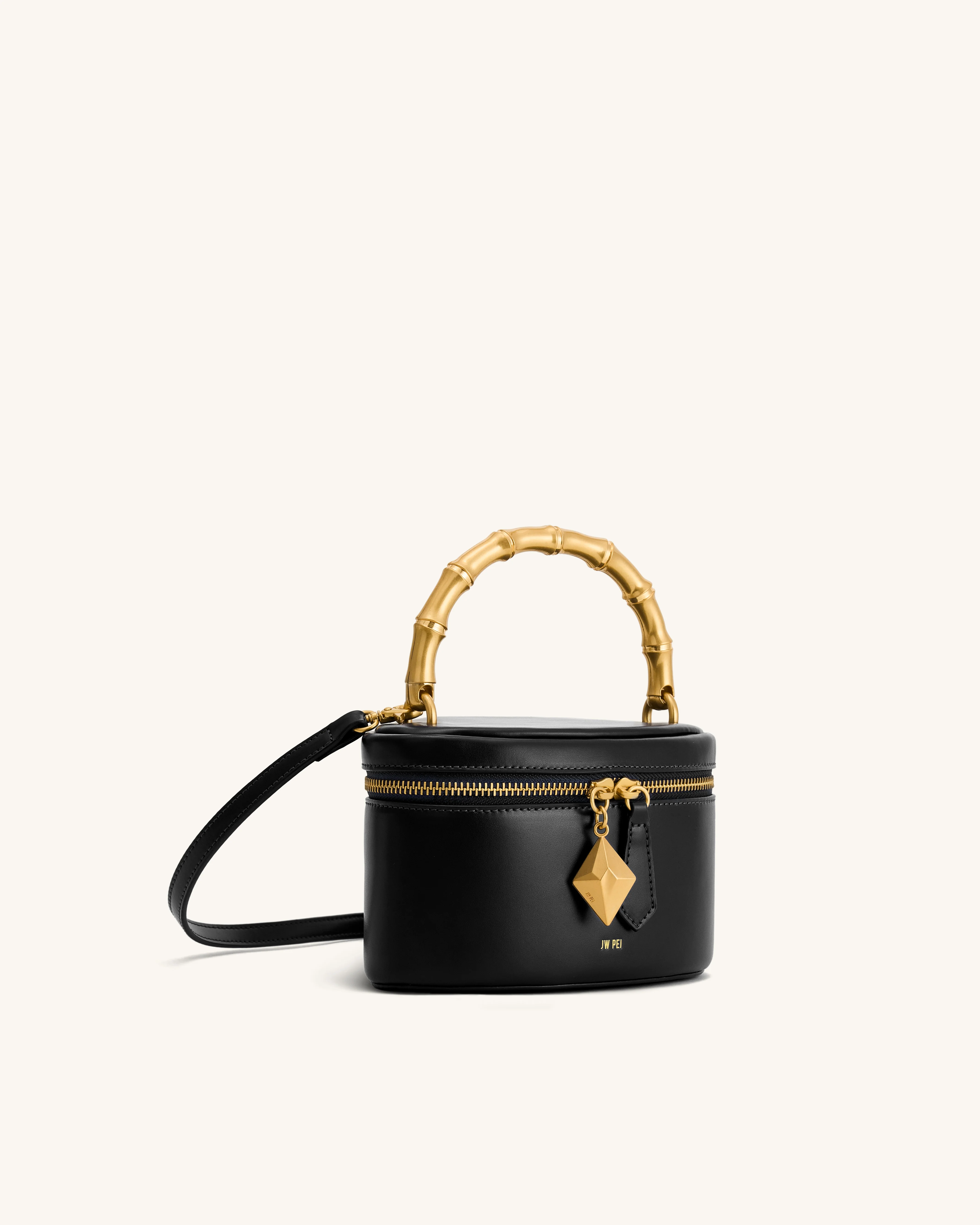 Natalie Metal Geometric Pendant Handle Bag - Black - Image 2