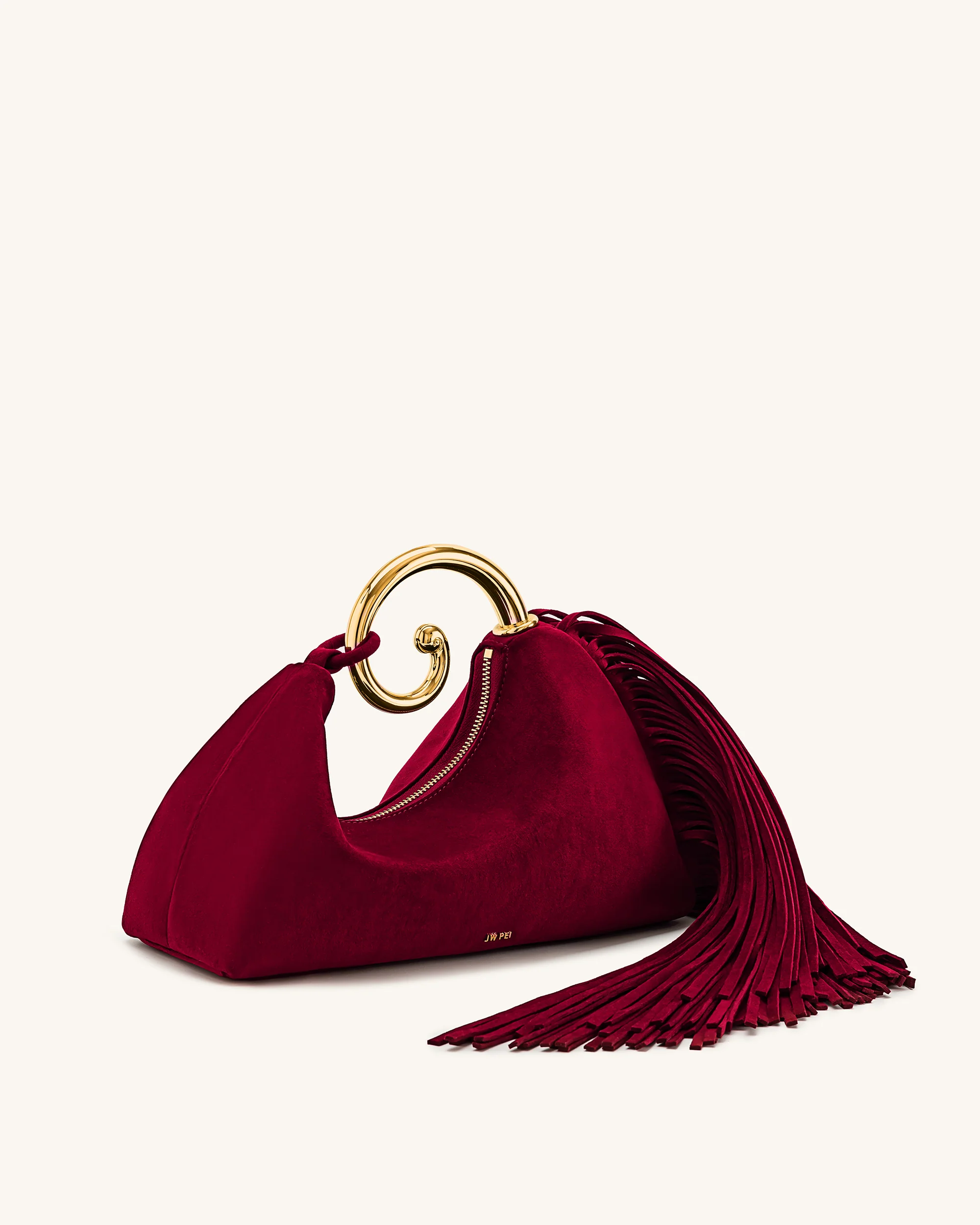 Nell Fringe Hardware Top Handle Bag - Burgundy - Image 3