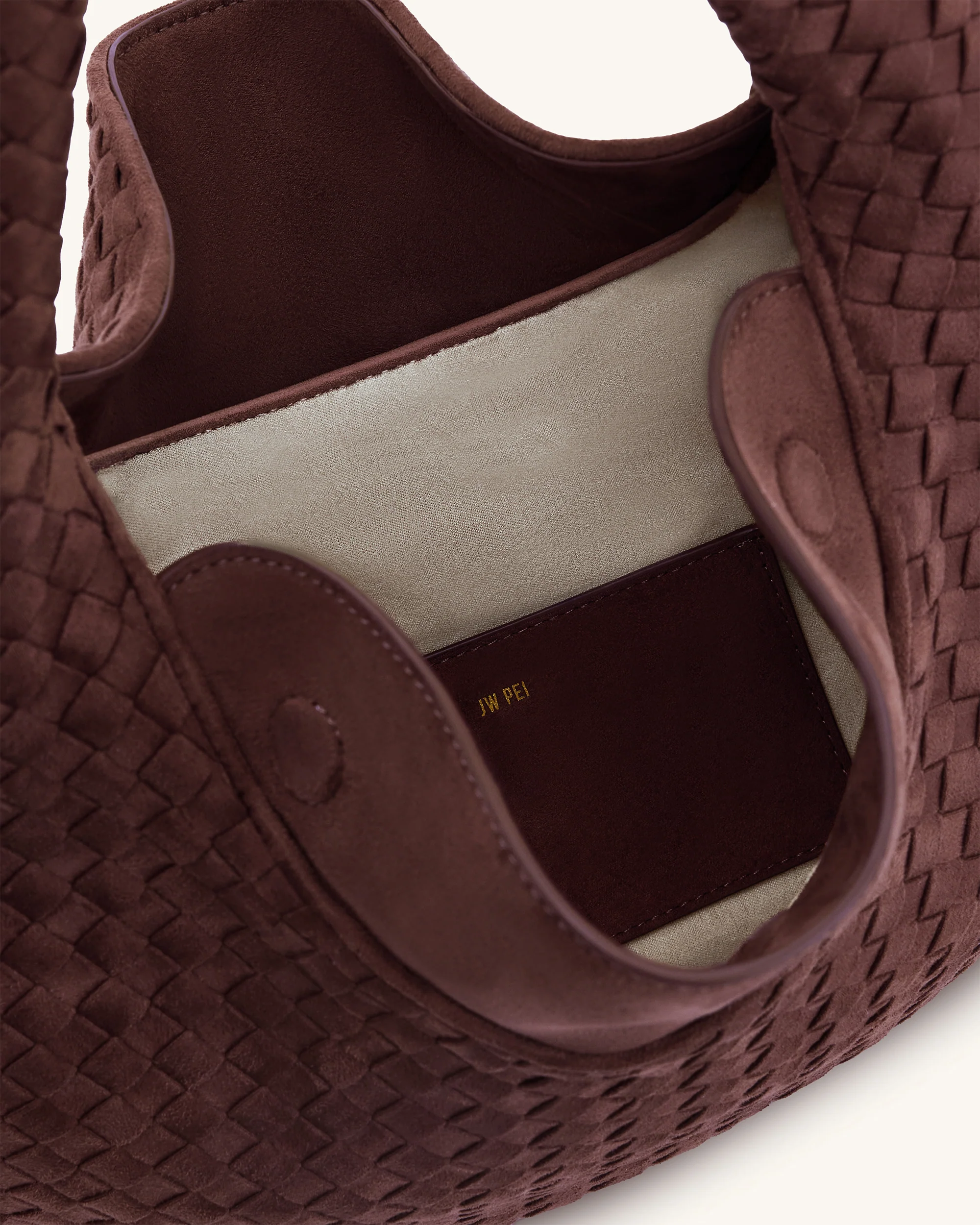 Nola Faux Suede Woven Hobo Shoulder Bag - Dark Mocha - Image 4