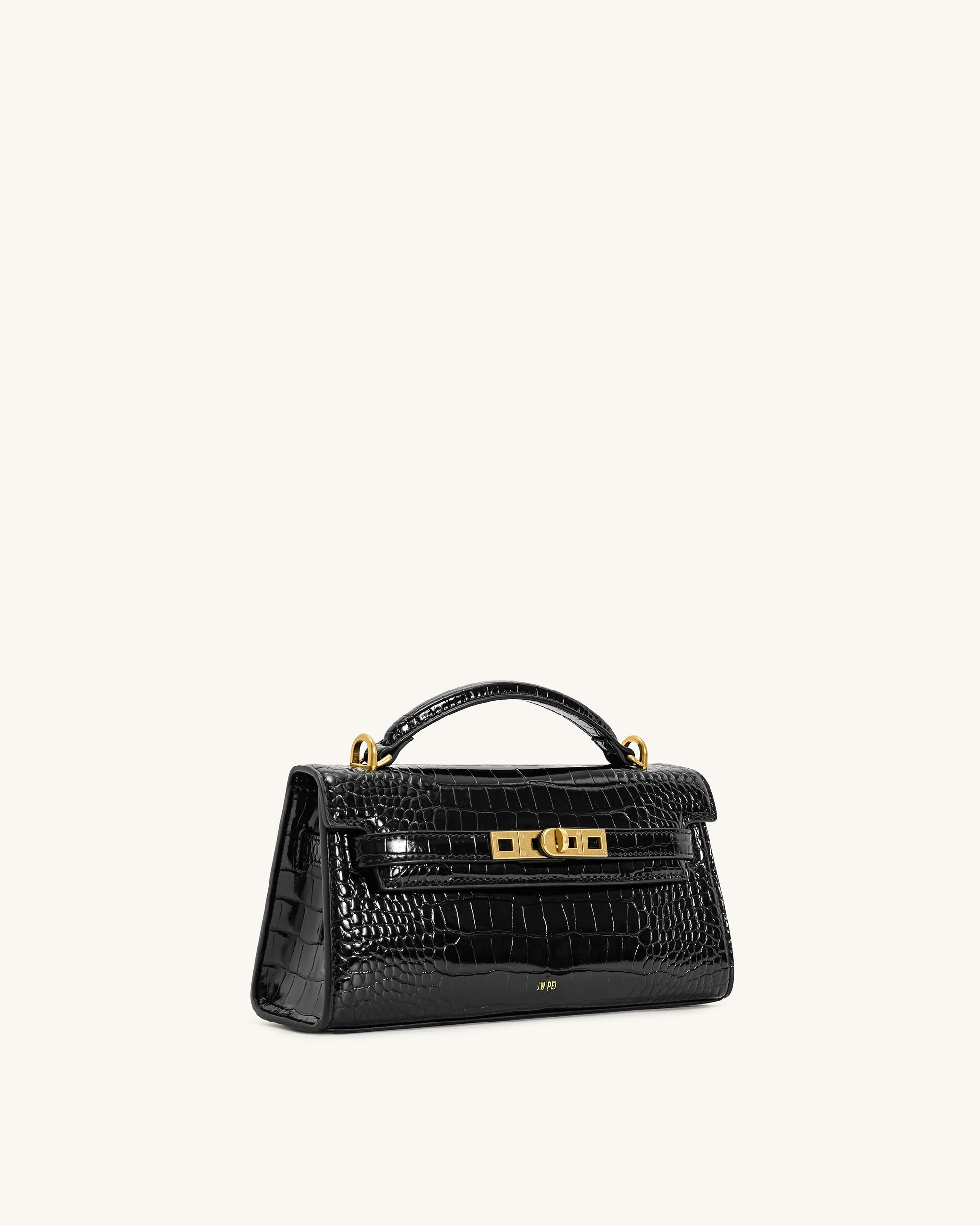 Noor Top Handle Bag - Black Croc - Image 3