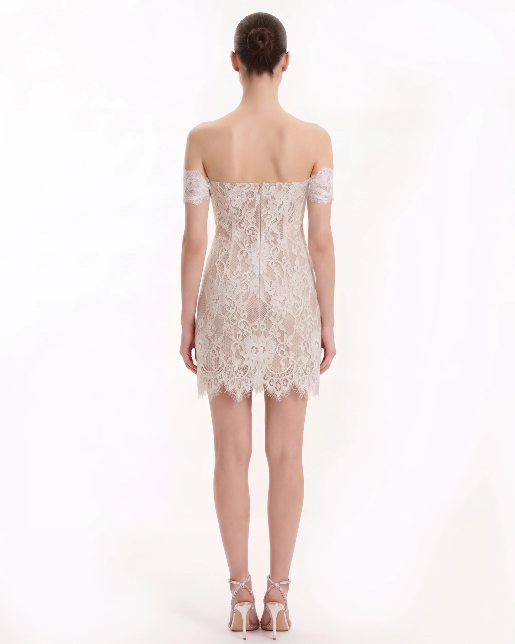 Off Shoulder Lace Mini Dress - White - Image 2