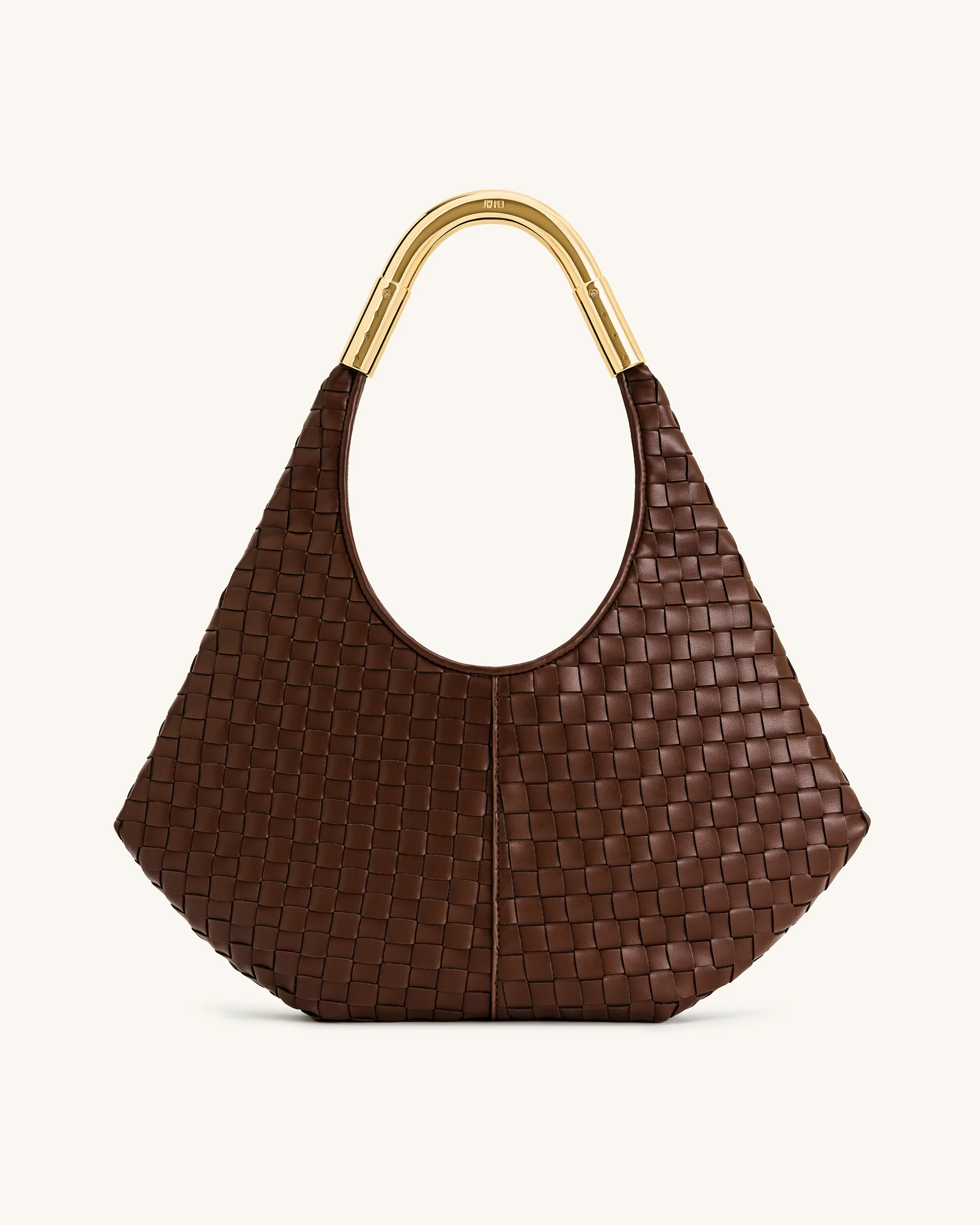 Olivia Hand-Woven Metal Handle Hobo Bag - Brown - Image 3