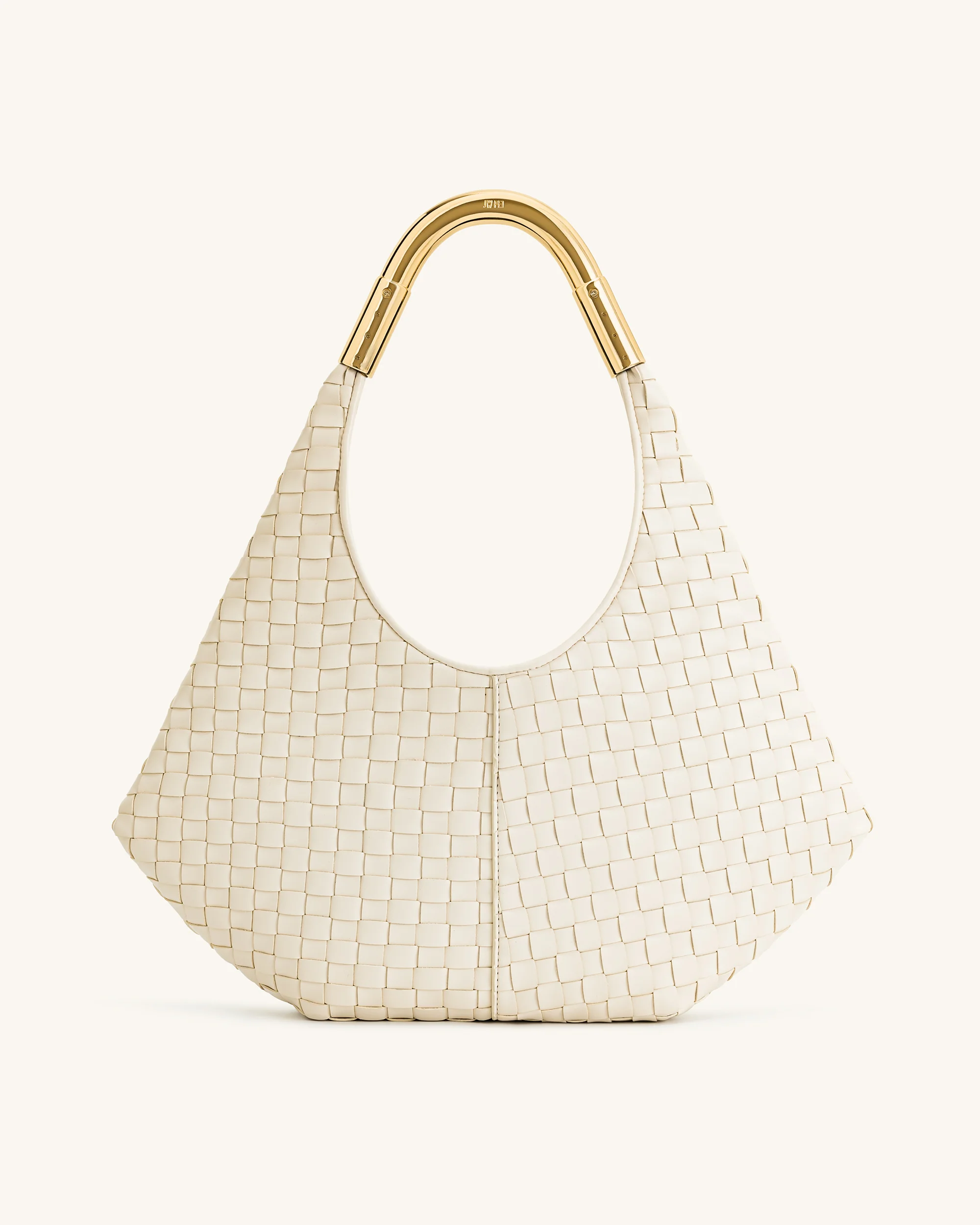 Olivia Hand-Woven Metal Handle Hobo Bag - White - Image 3